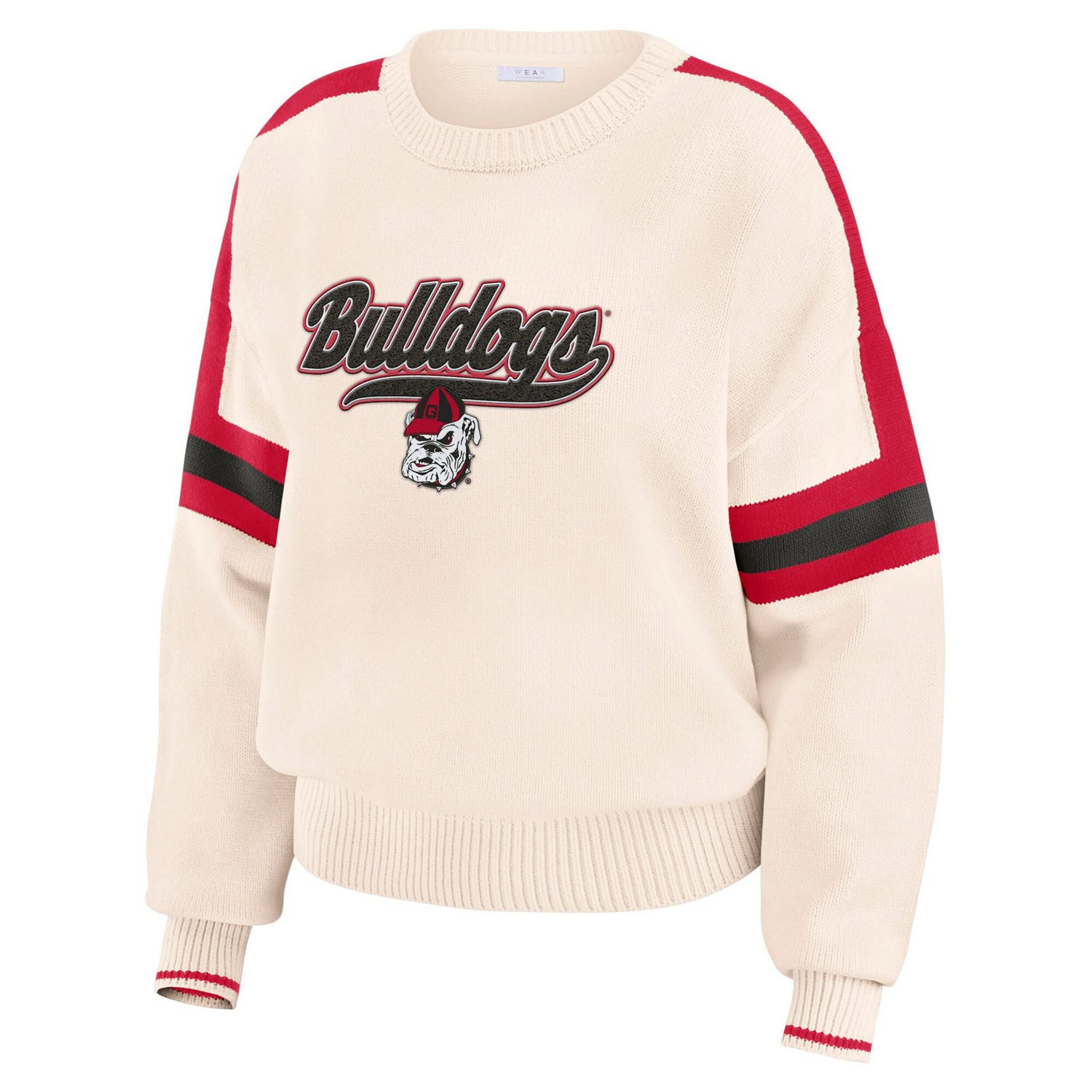 WEAR by Erin Andrews Georgia Bulldogs Chenille Woven Patch Stripe Pullover Sweater - view number 2