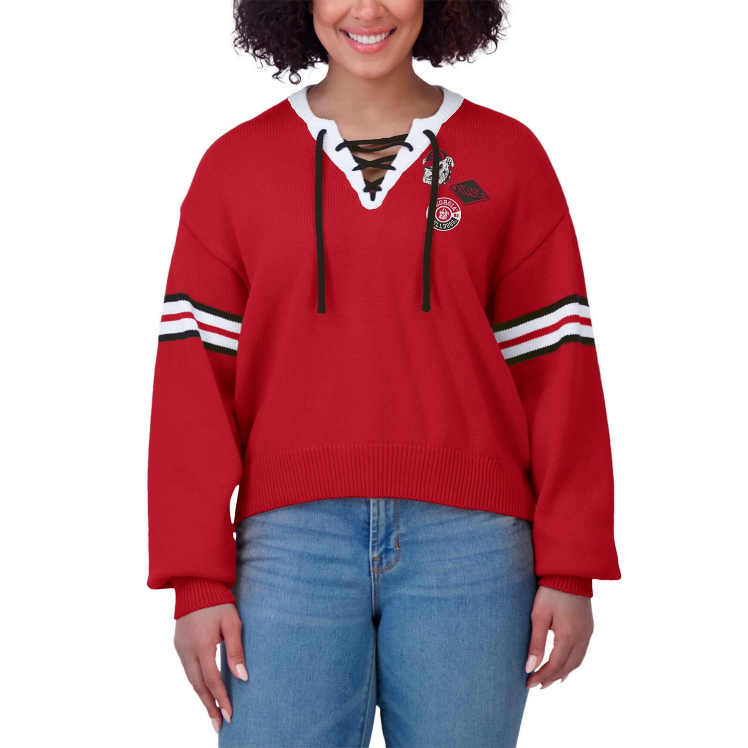 WEAR by Erin Andrews Georgia Bulldogs Lace-Up Pullover Sweater