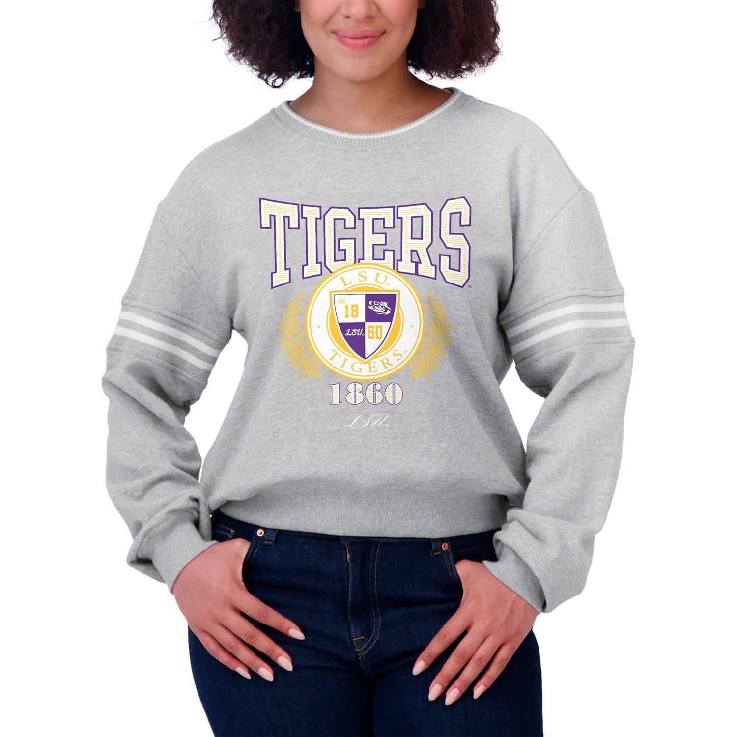 WEAR by Erin Andrews LSU Tigers Classic Stripe Pullover Sweater