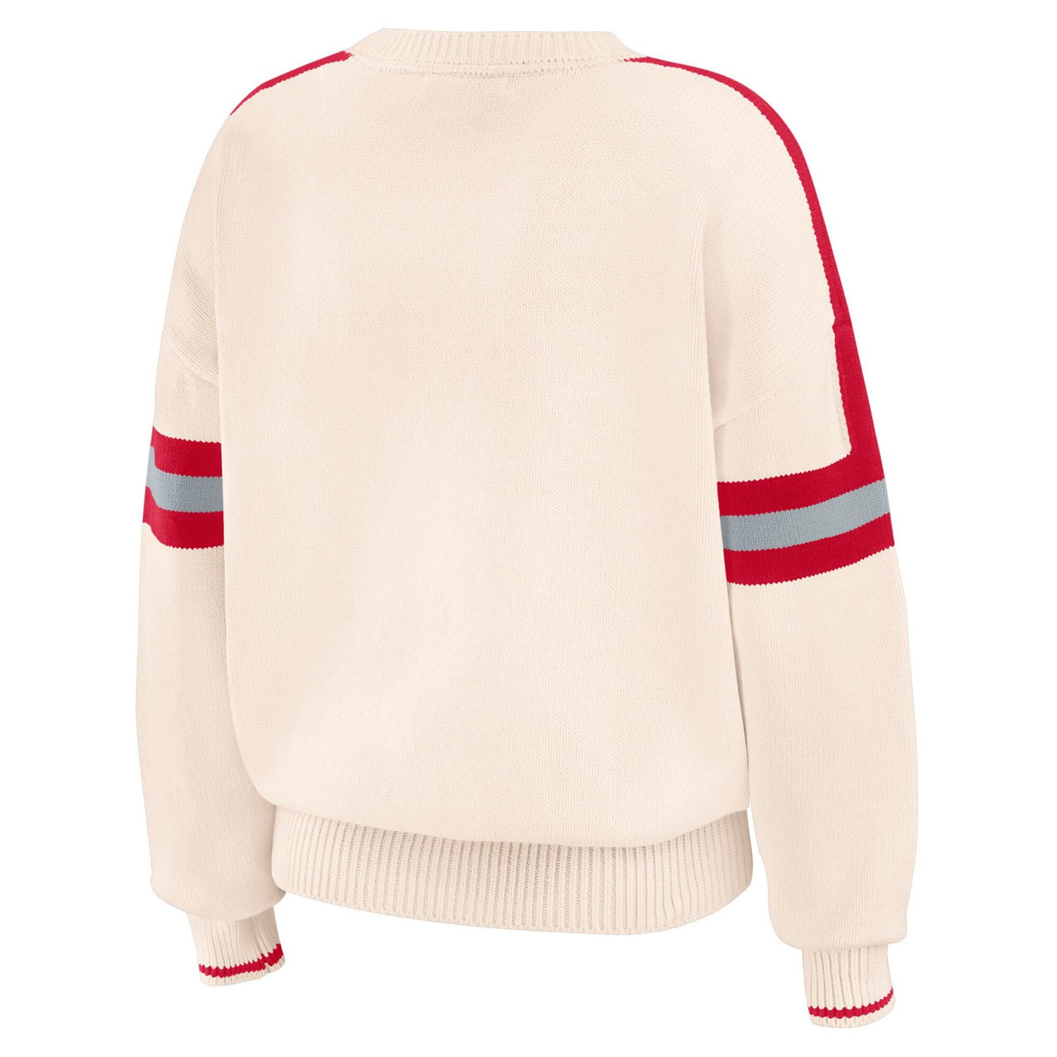 WEAR by Erin Andrews Ohio State Buckeyes Chenille Woven Patch Stripe Pullover Sweater
