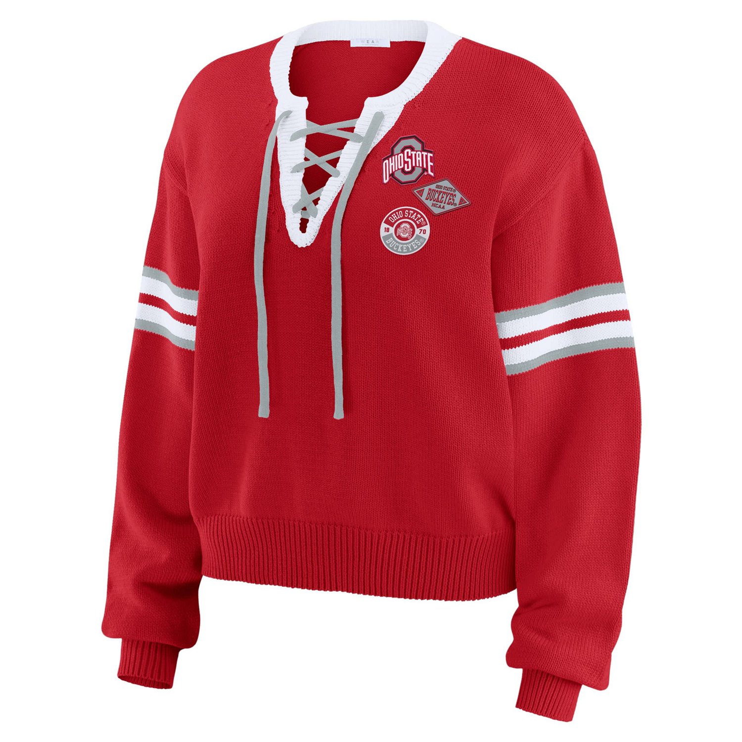 WEAR by Erin Andrews Ohio State Buckeyes Lace-Up Pullover Sweater
