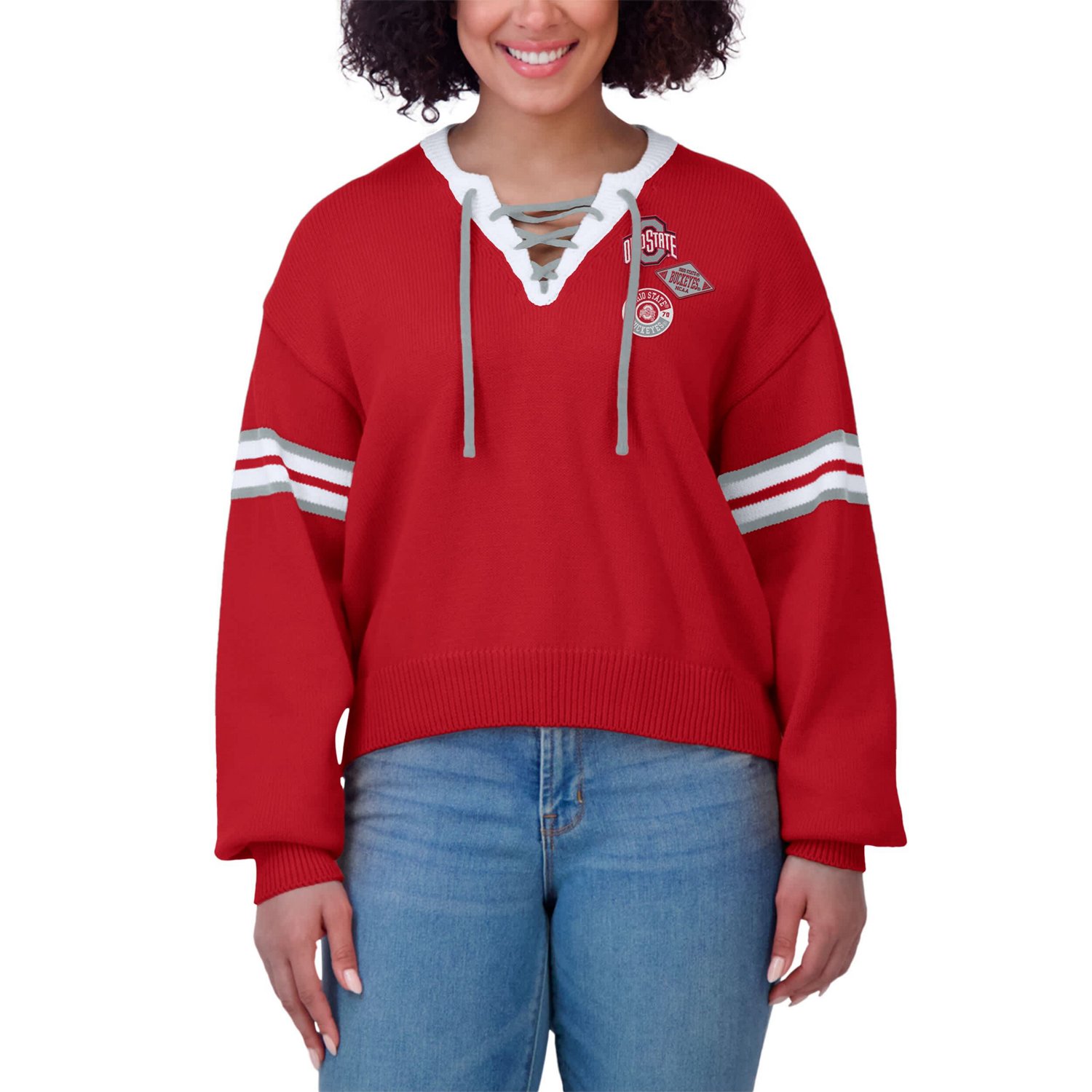 WEAR by Erin Andrews Ohio State Buckeyes Lace-Up Pullover Sweater - view number 4