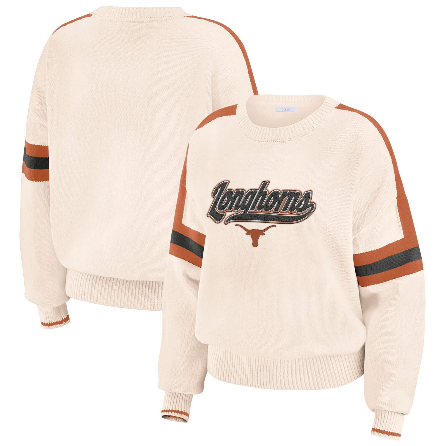 WEAR by Erin Andrews Texas Longhorns Chenille Woven Patch Stripe Pullover Sweater                                                - view number 1