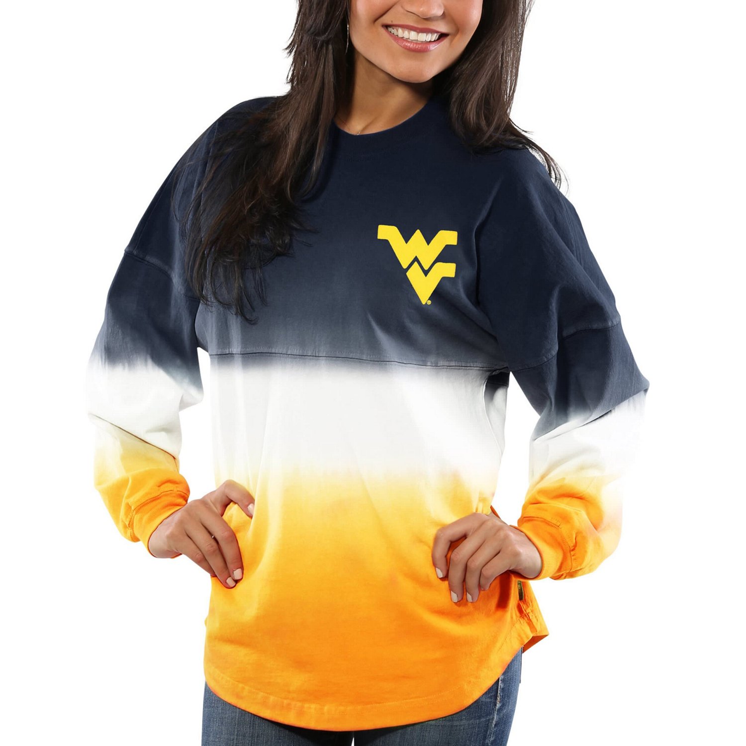 West Virginia Mountaineers Ombre Long Sleeve Dip-Dyed Spirit Jersey - view number 3