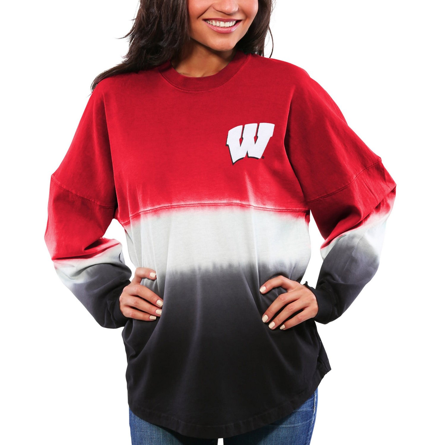 Wisconsin Badgers Ombre Long Sleeve Dip-Dyed Spirit Jersey - view number 3
