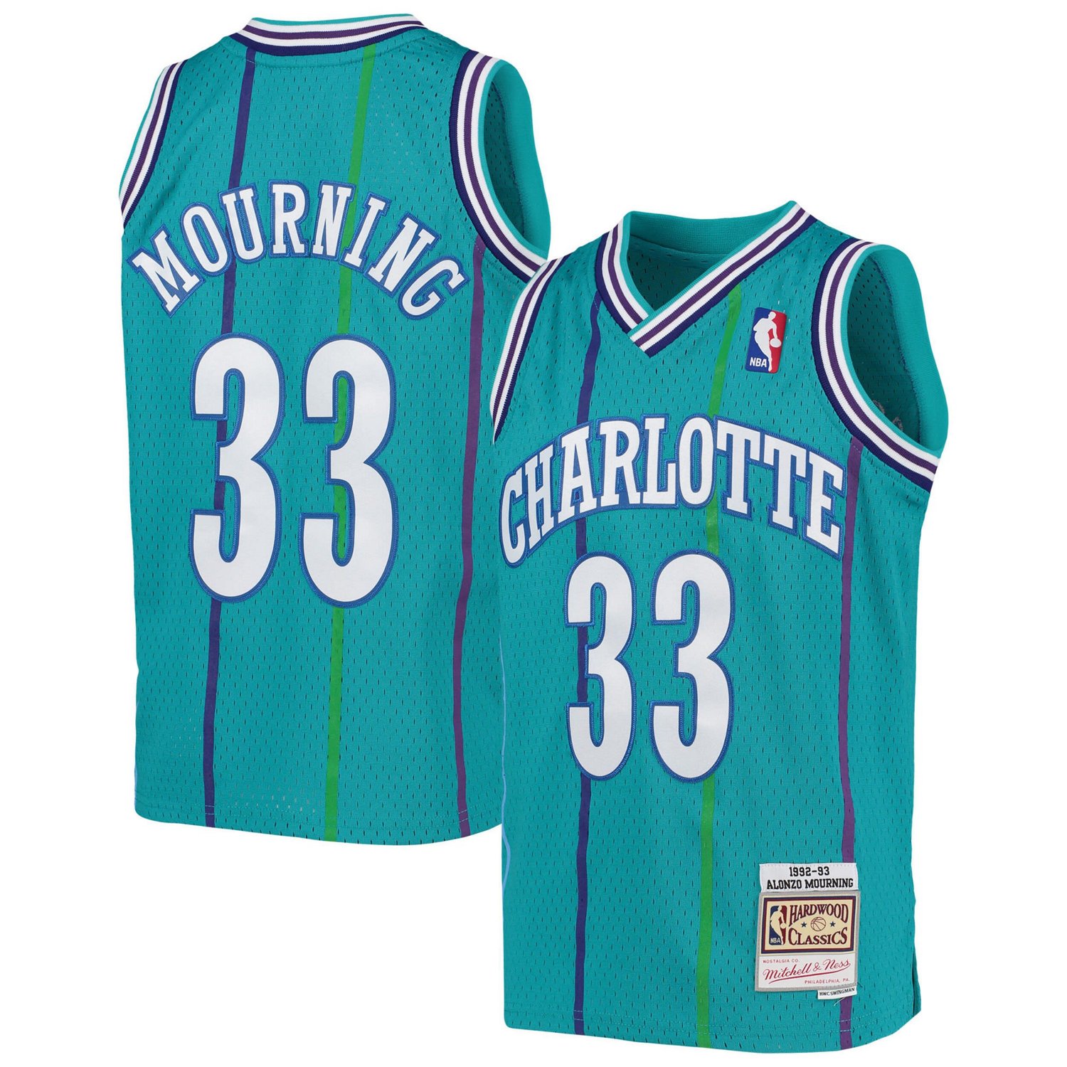 Youth Mitchell Ness Alonzo Mourning Charlotte Hornets 1992 93 Hardwood Classics Swingman Jersey Academy