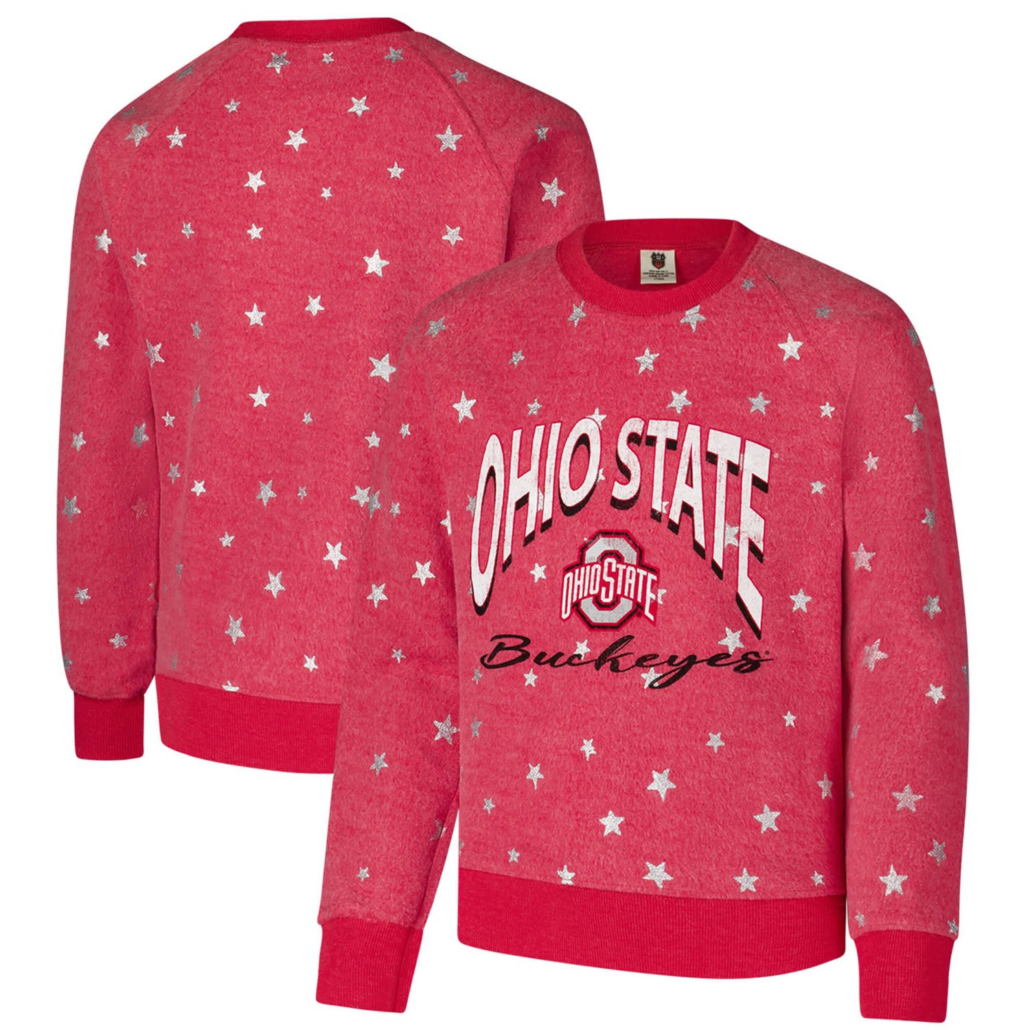 Youth Wes  Willy Ohio State Buckeyes Shimmer Star Reverse Fleece Raglan Pullover Sweatshirt                                      - view number 1
