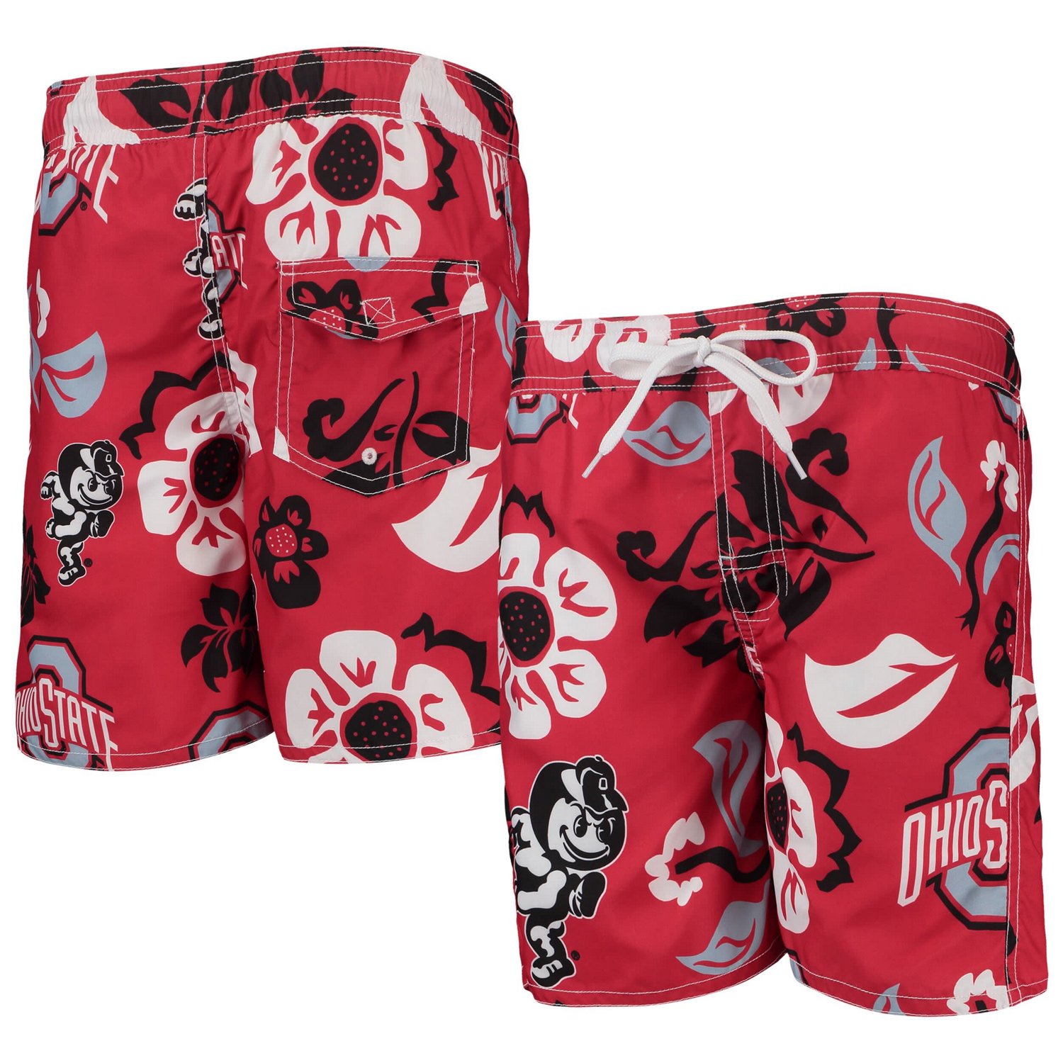 Wes and Willy Youth Ohio State Buckeyes Floral Volley Swim Trunks
