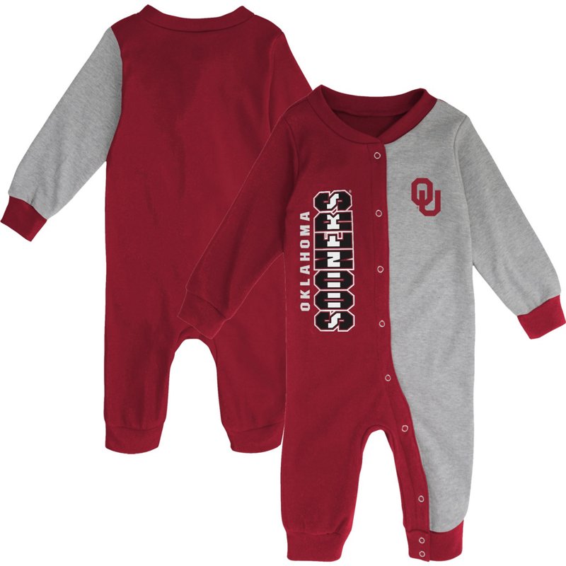 Outerstuff /Heather Gray Oklahoma Sooners Halftime Two-Tone Sleeper Crimson, 24 Months Infant - NCAA Youth Apparel at Academy Sports