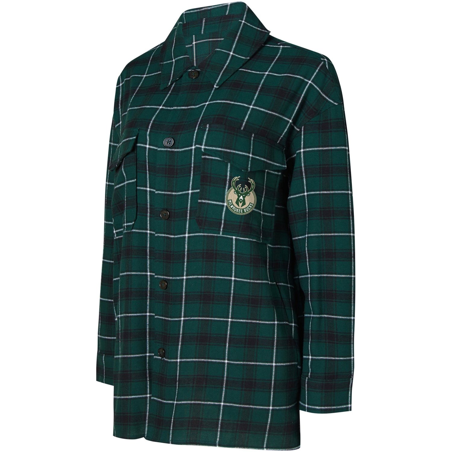 College Concepts Hunter /Black Milwaukee Bucks Boyfriend Button-Up Nightshirt                                                    - view number 2