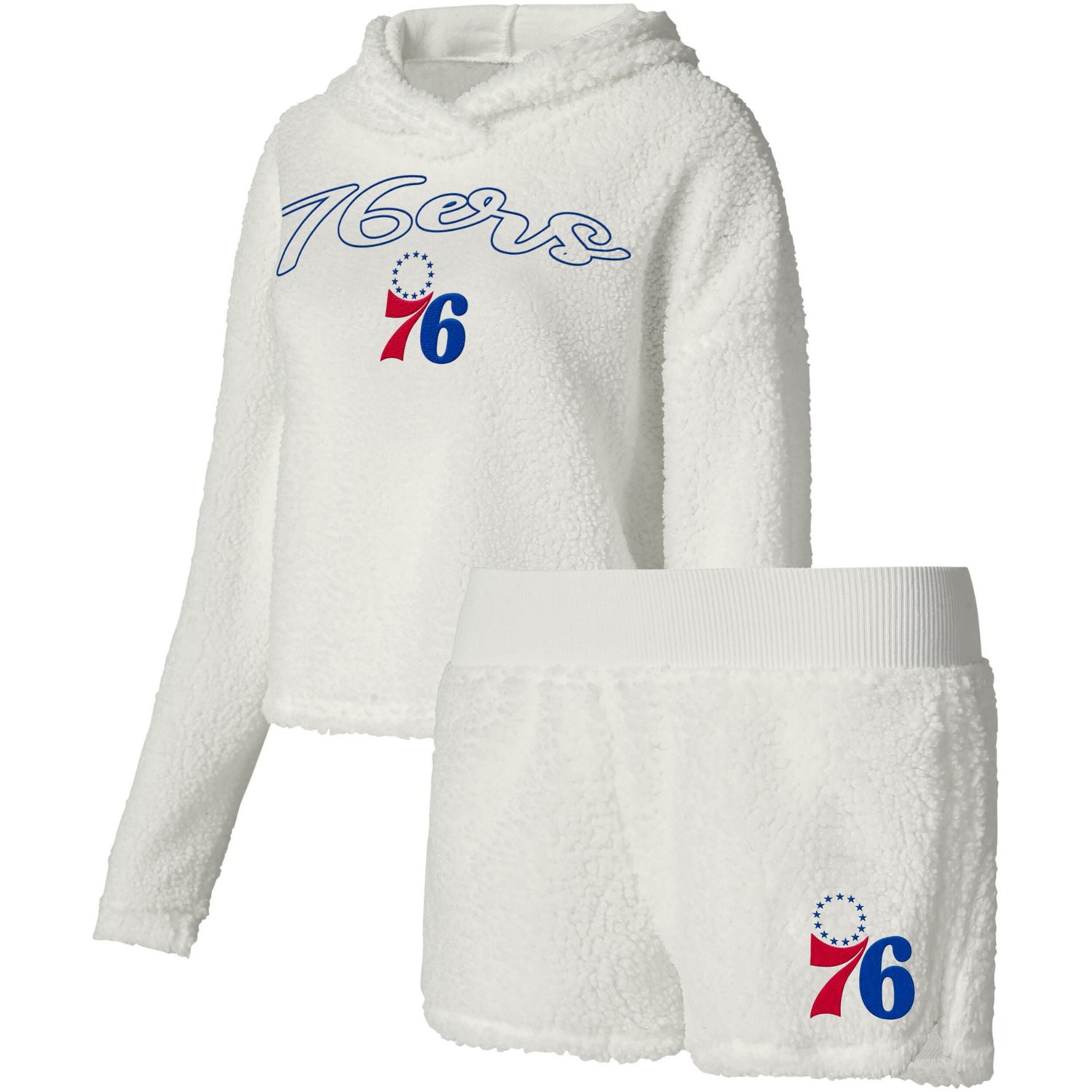 College Concepts Philadelphia 76ers Fluffy Long Sleeve Hoodie T-Shirt  Shorts Sleep Set