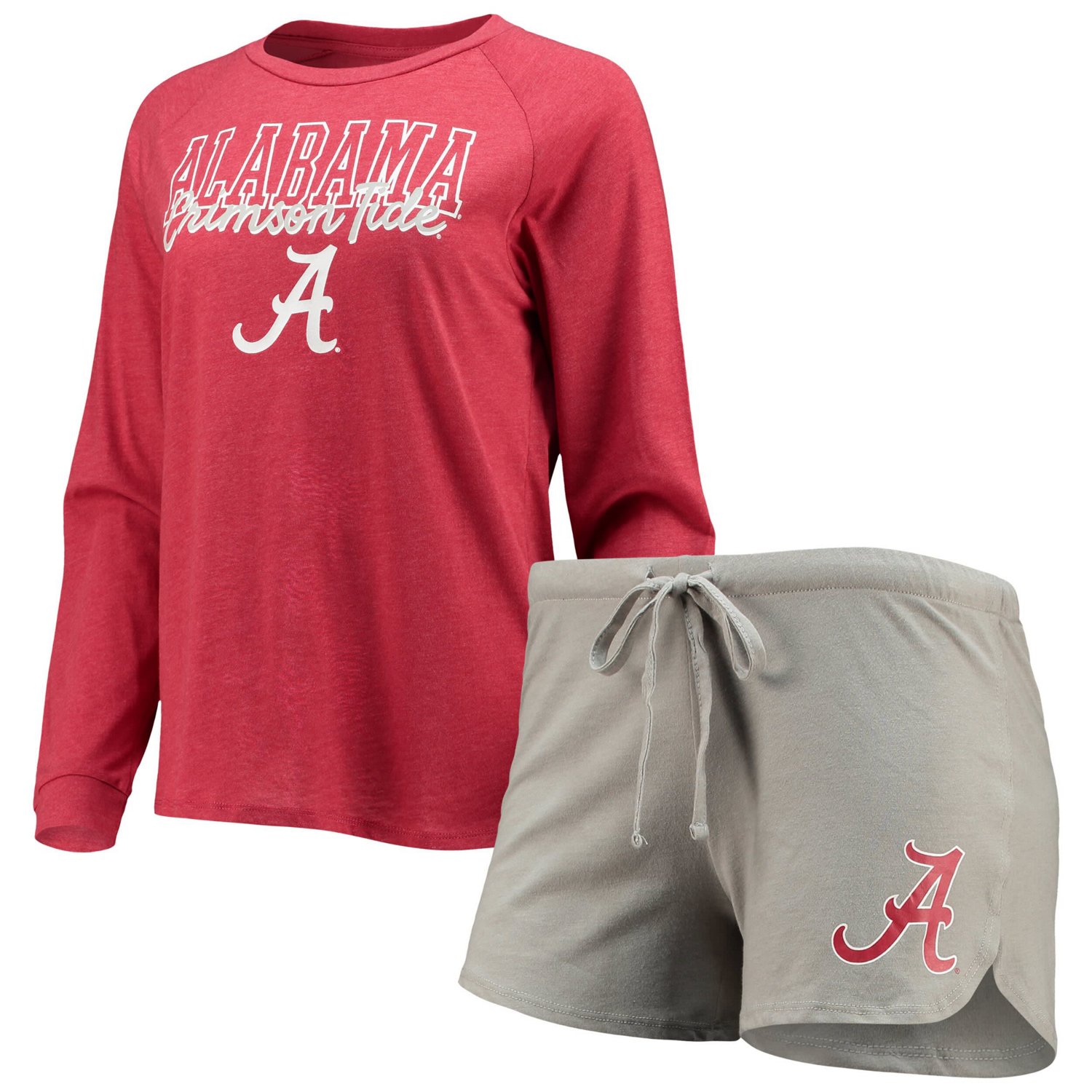 Concepts Sport /Gray Alabama Tide Raglan Long Sleeve T-Shirt  Shorts Sleep Set                                                   - view number 1