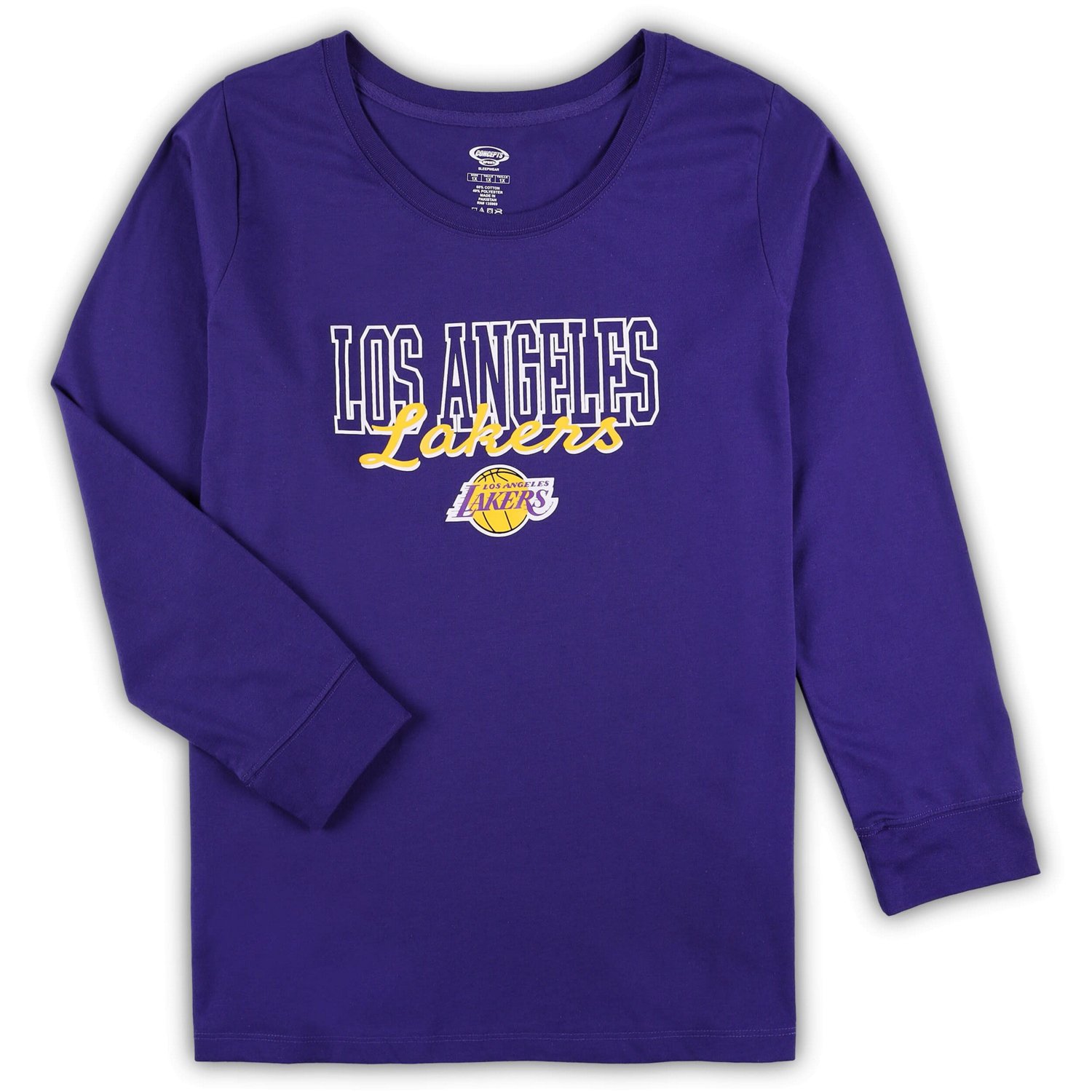 Concepts Sport /Heather Gray Los Angeles Lakers Plus Size Long Sleeve T-Shirt and Shorts Sleep Set                               - view number 2