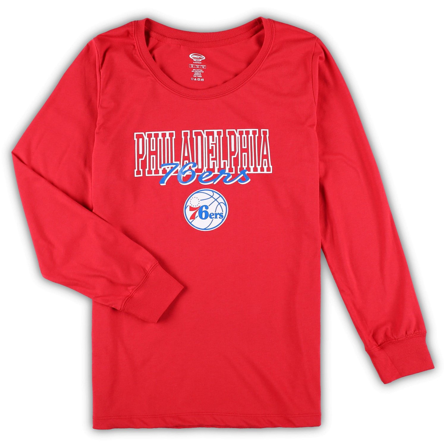 Concepts Sport /Heather Gray Philadelphia 76ers Plus Size Long Sleeve T-Shirt and Shorts Sleep Set                               - view number 2