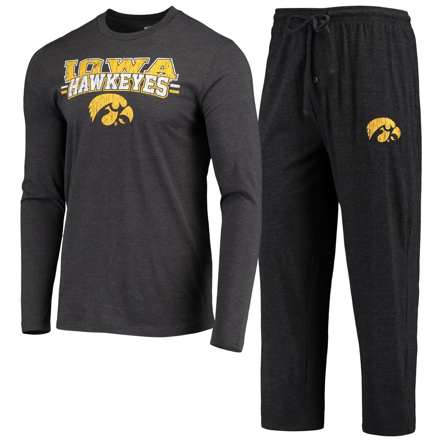 Concepts Sport /Heathered Charcoal Iowa Hawkeyes Meter Long Sleeve T-Shirt  Pants Sleep Set