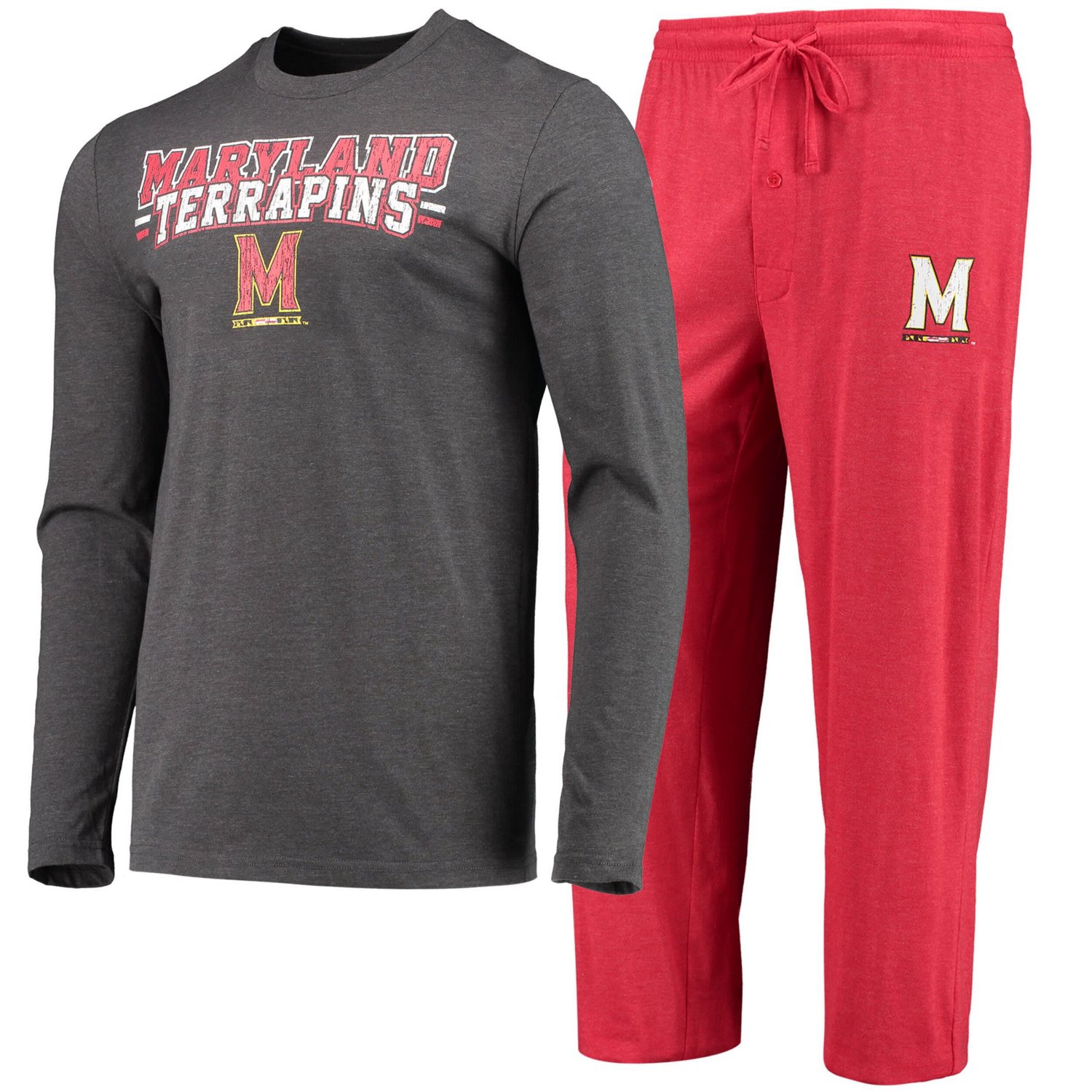 Concepts Sport /Heathered Charcoal Maryland Terrapins Meter Long Sleeve T-Shirt  Pants Sleep Set - view number 1