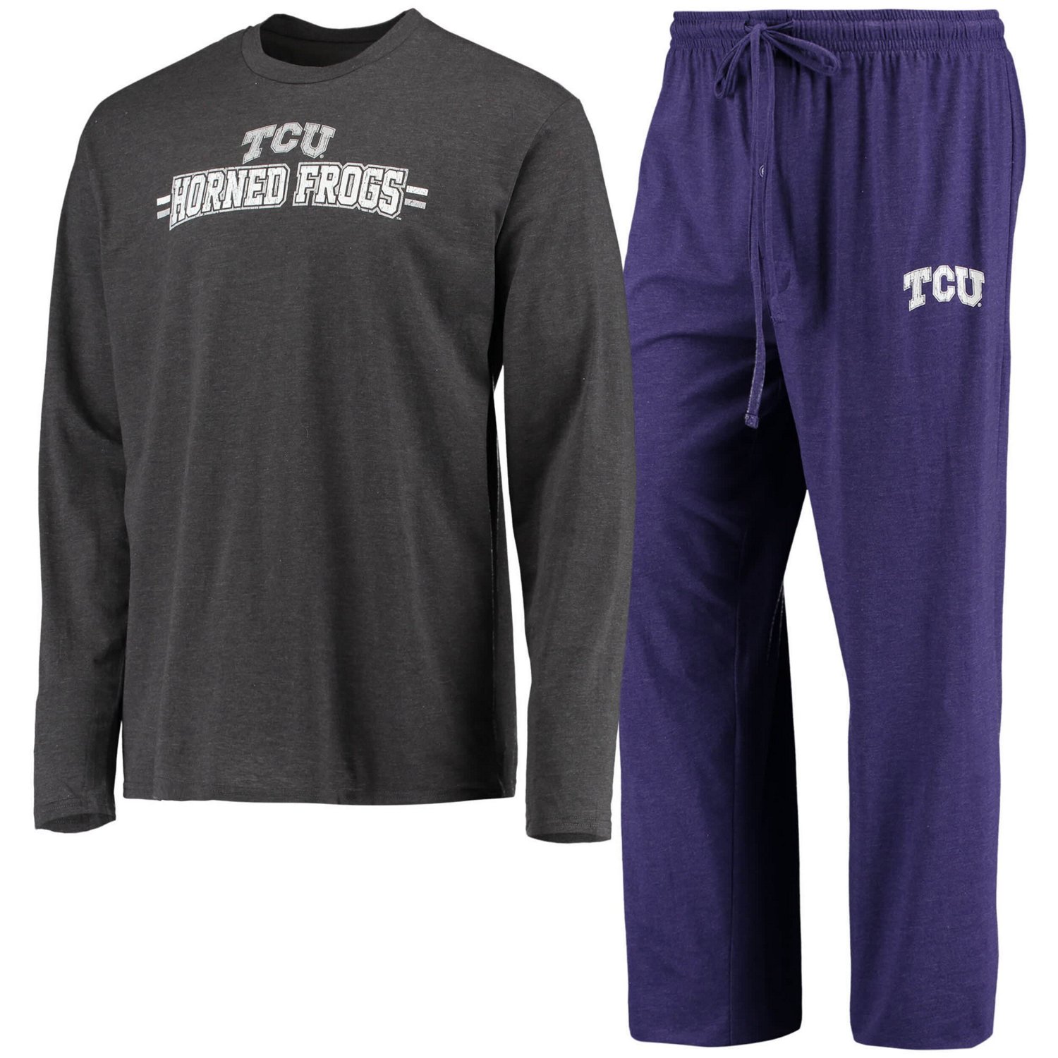 Concepts Sport /Heathered Charcoal TCU Horned Frogs Meter Long Sleeve T-Shirt  Pants Sleep Set                                   - view number 1