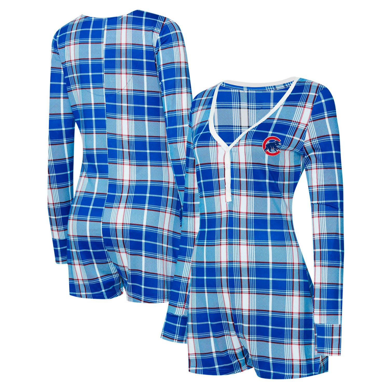 Concepts Sport Chicago Cubs Ashford Plaid V-Neck Knit Romper - view number 1