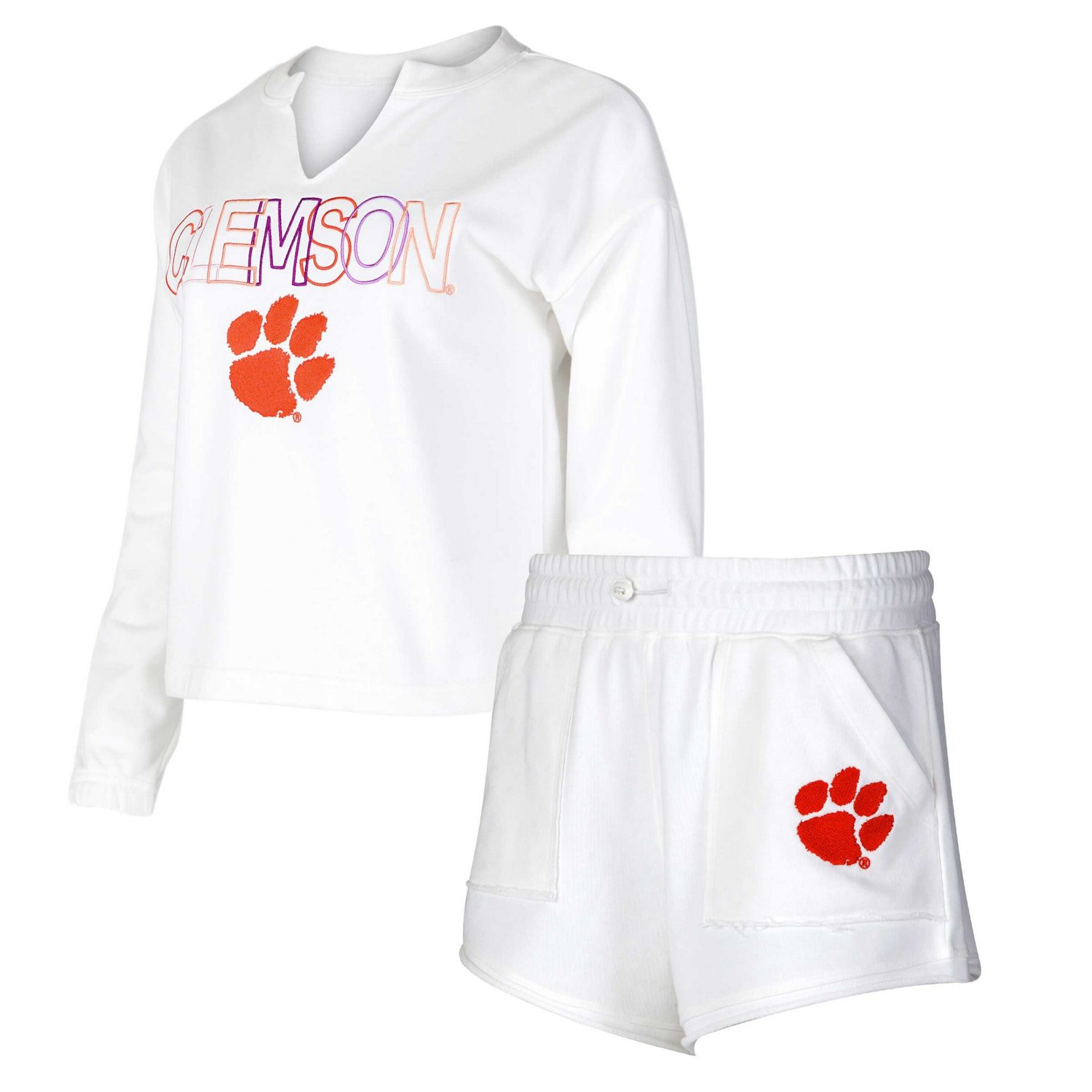 Concepts Sport Clemson Tigers Sunray Notch Neck Long Sleeve T-Shirt  Shorts Set
