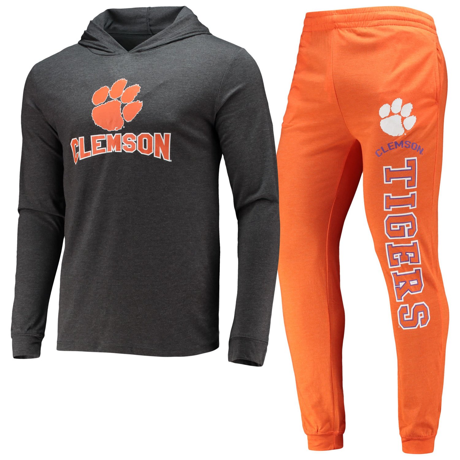 Concepts Sport Heather Charcoal Clemson Tigers Meter Long Sleeve Hoodie T-Shirt  Jogger Pajama Set