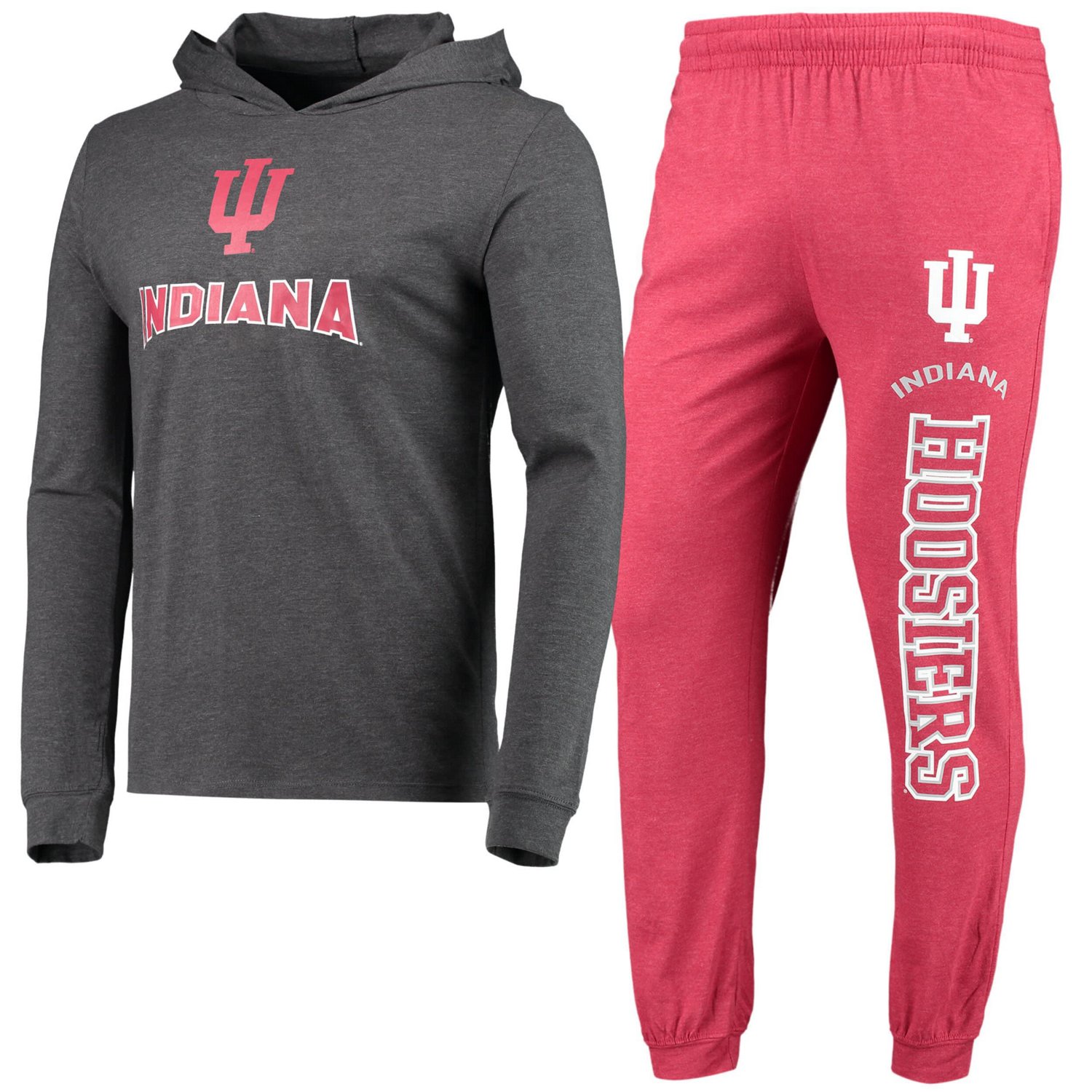 Concepts Sport Heather Charcoal Indiana Hoosiers Meter Long Sleeve Hoodie T-Shirt  Jogger Pajama Set