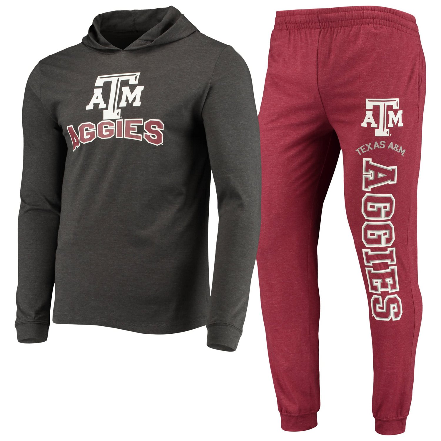 Concepts Sport Heather Charcoal Texas AM Aggies Meter Long Sleeve Hoodie T-Shirt  Jogger Pajama Set