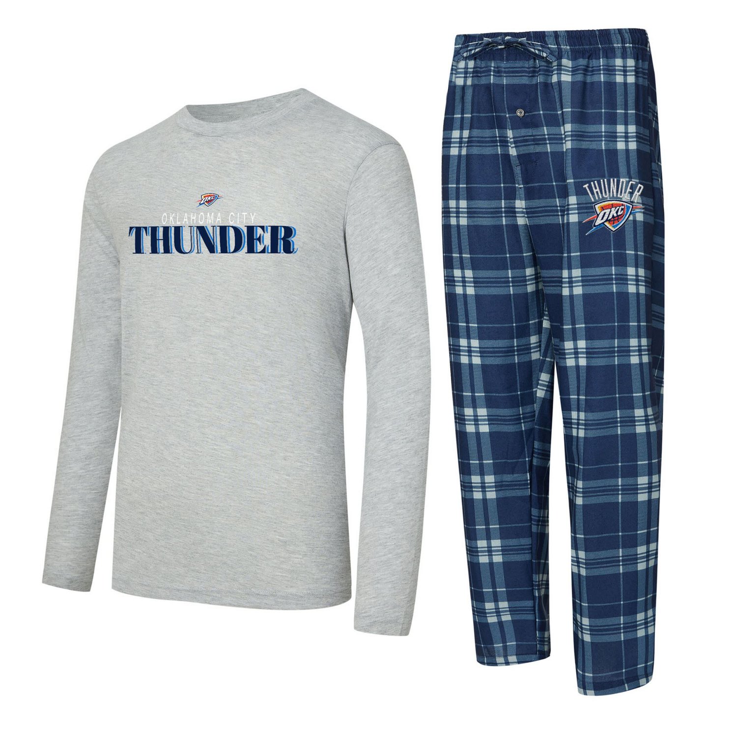 Concepts Sport Heather Gray Oklahoma City Thunder Regulate Long Sleeve T-Shirt  Plaid Pant Set