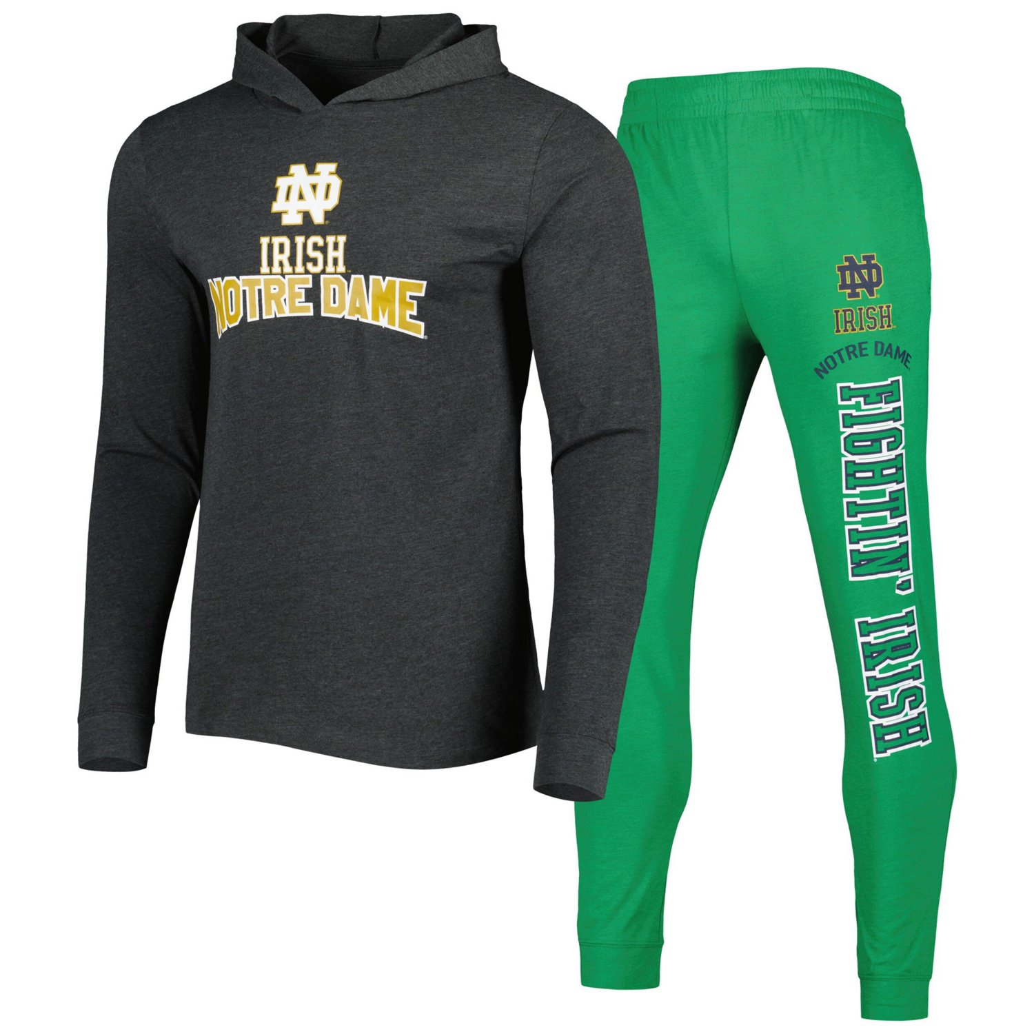 Concepts Sport Heather /Heather Charcoal Notre Dame Fighting Irish Meter Long Sleeve Hoodie T-Shirt  Jogger Pajama Set