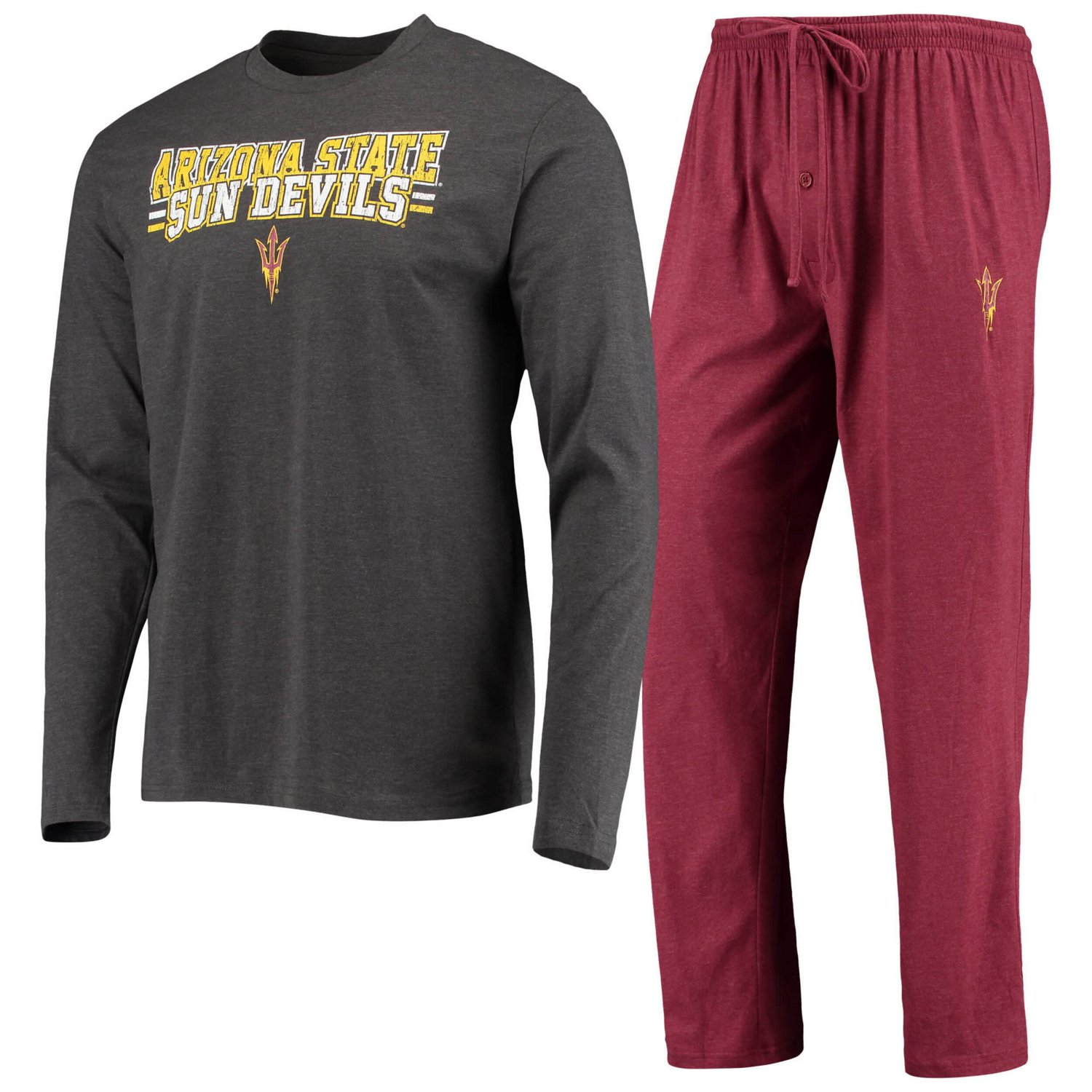Concepts Sport Heathered Charcoal Arizona State Sun Devils Meter Long Sleeve T-Shirt  Pants Sleep Set                            - view number 1
