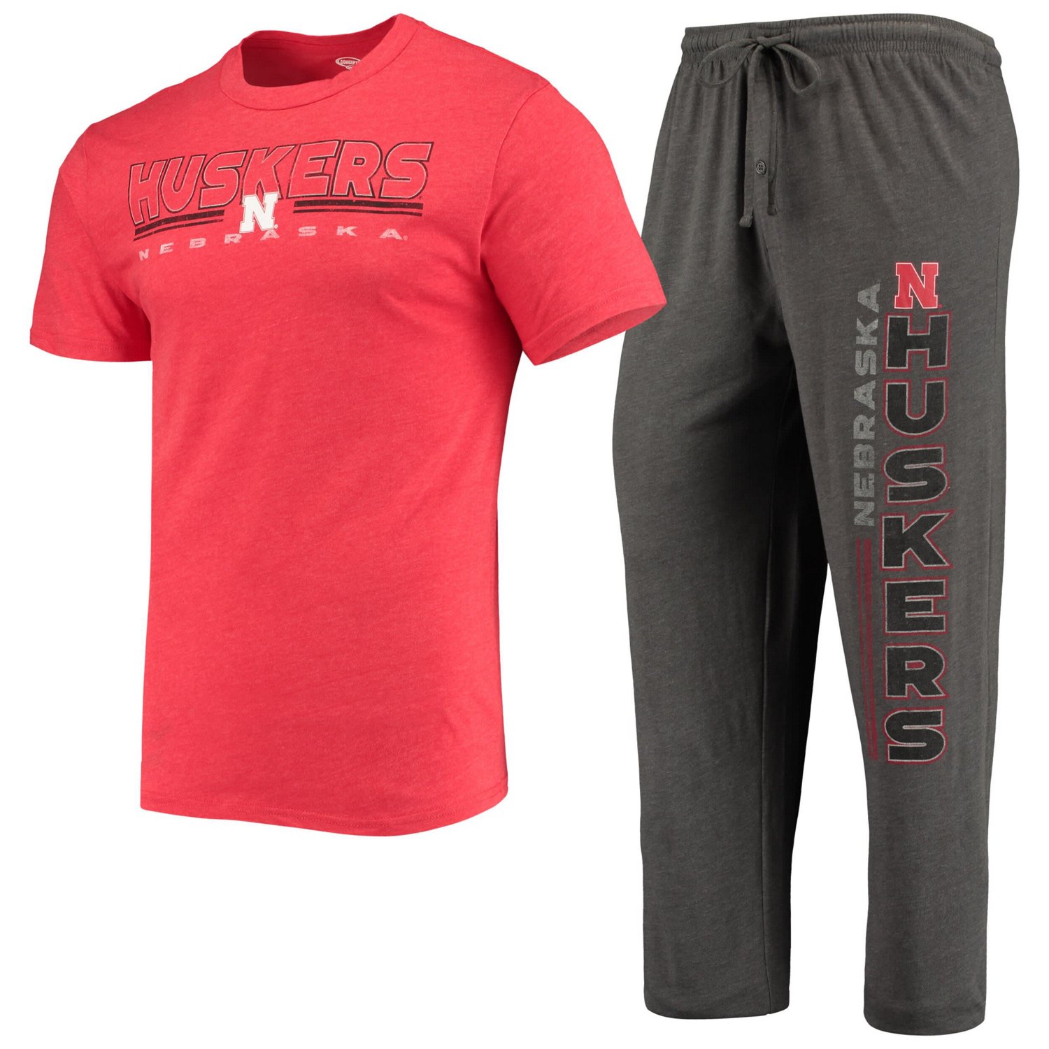 Concepts Sport Heathered Charcoal/Scarlet Nebraska Huskers Meter T-Shirt  Pants Sleep Set - view number 1