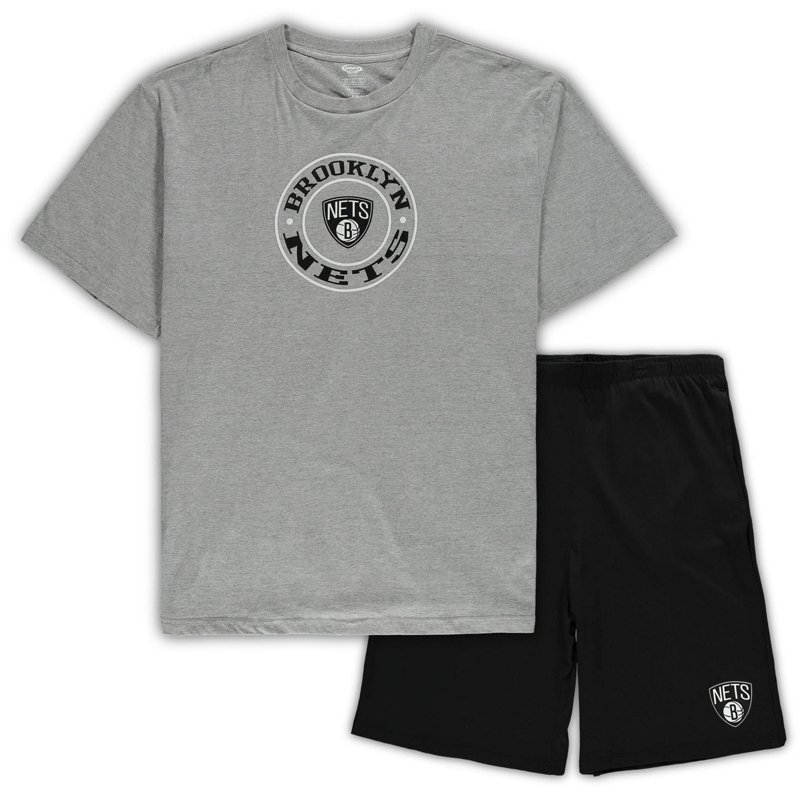 Concepts Sport Heathered Gray/ Brooklyn Nets Big Tall T-Shirt Shorts Sleep Set-image
