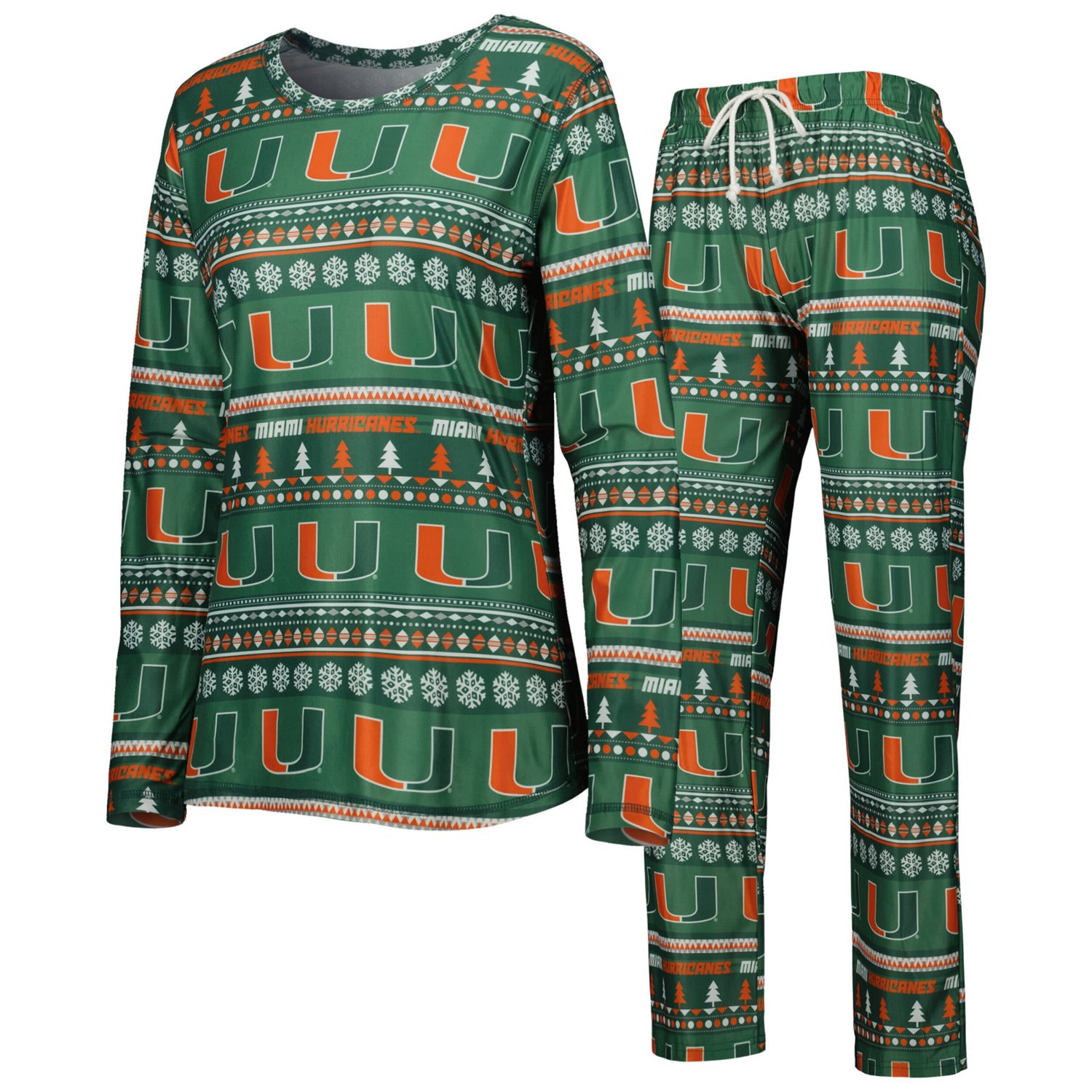 Concepts Sport Miami Hurricanes Holiday Long Sleeve T-Shirt and Pants Sleep Set