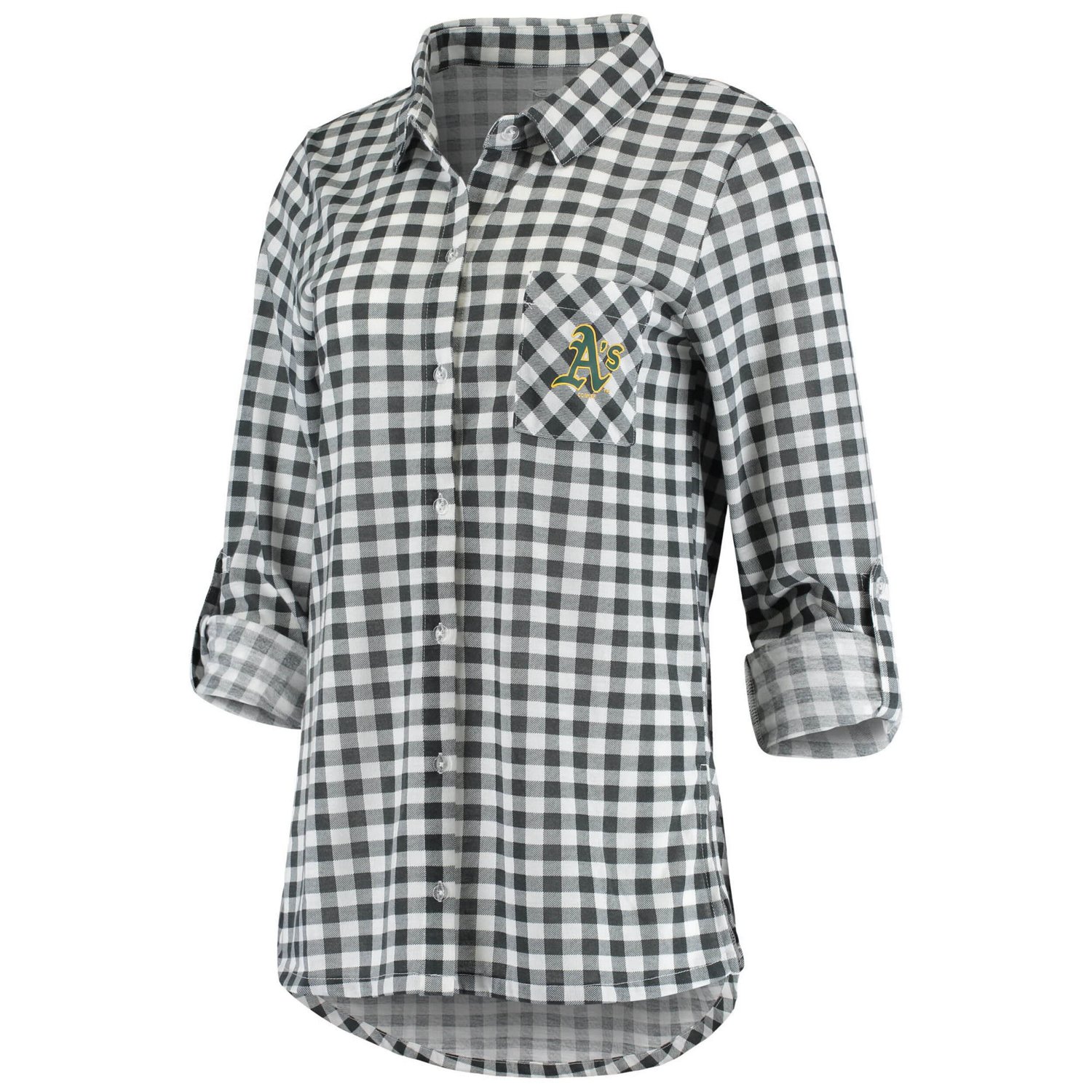 Concepts Sport Oakland Athletics Wanderer Long Sleeve Button-Up Nightshirt                                                       - view number 2