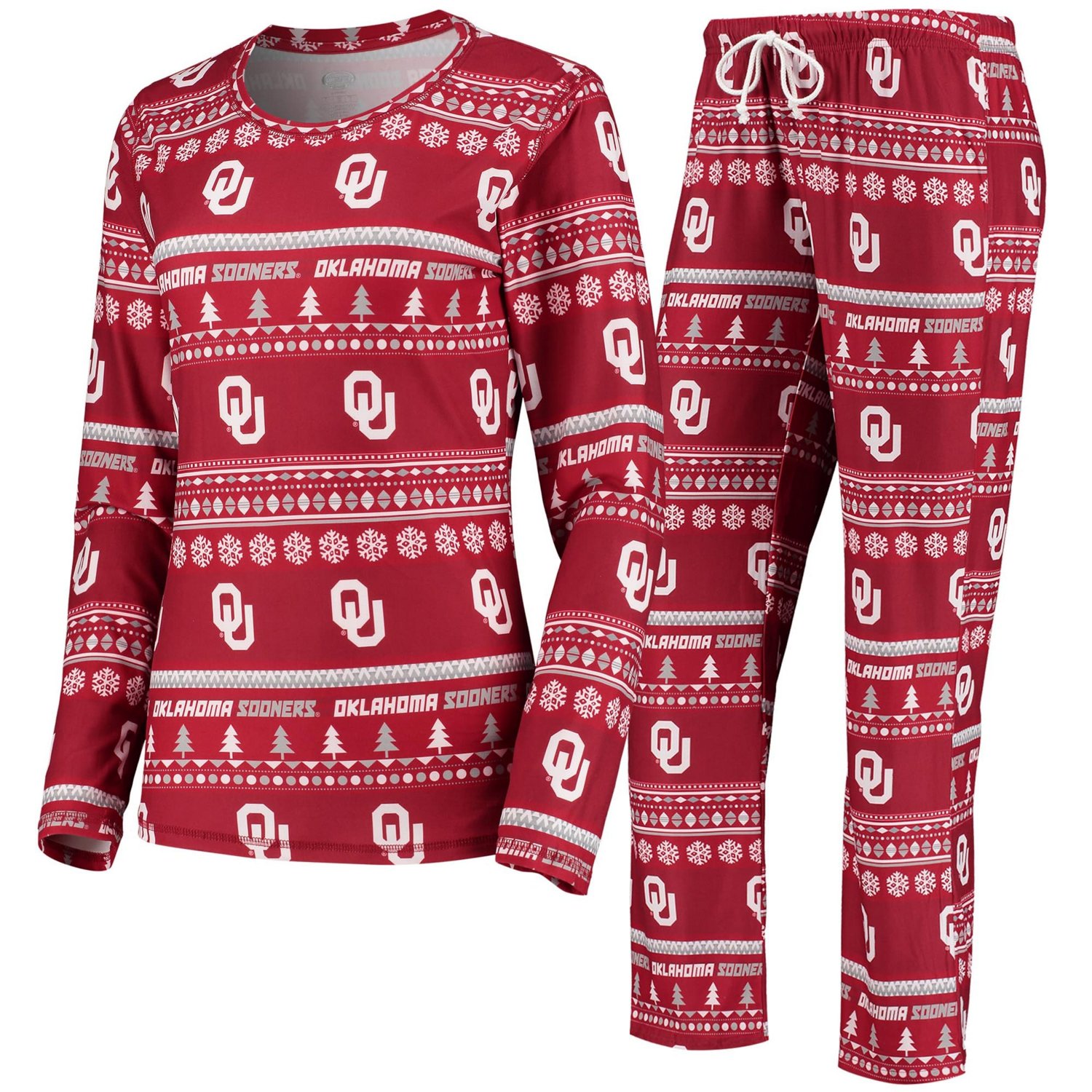 Concepts Sport Oklahoma Sooners Holiday Long Sleeve T-Shirt  Pants Sleep Set