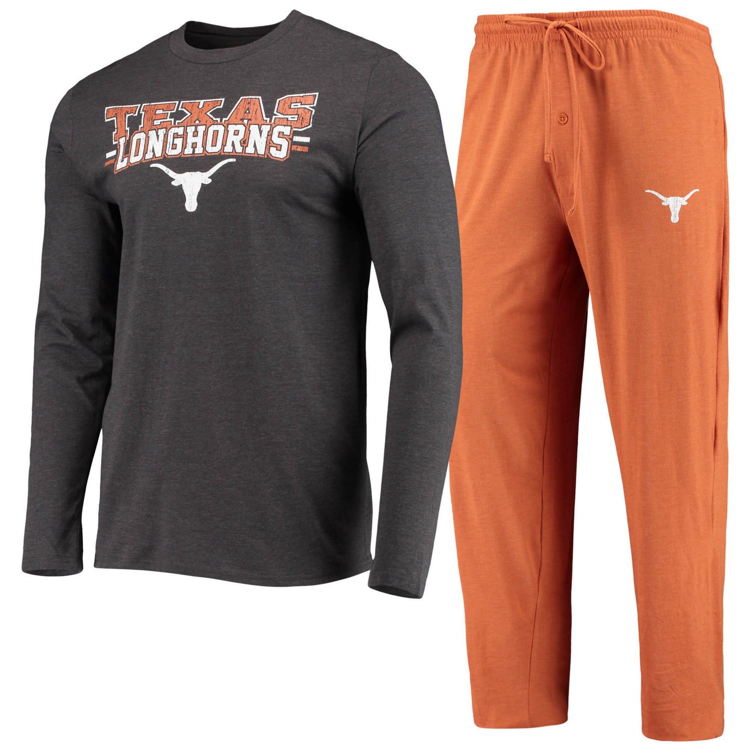 Concepts Sport Texas /Heathered Charcoal Texas Longhorns Meter Long Sleeve T-Shirt  Pants Sleep Set                              - view number 1