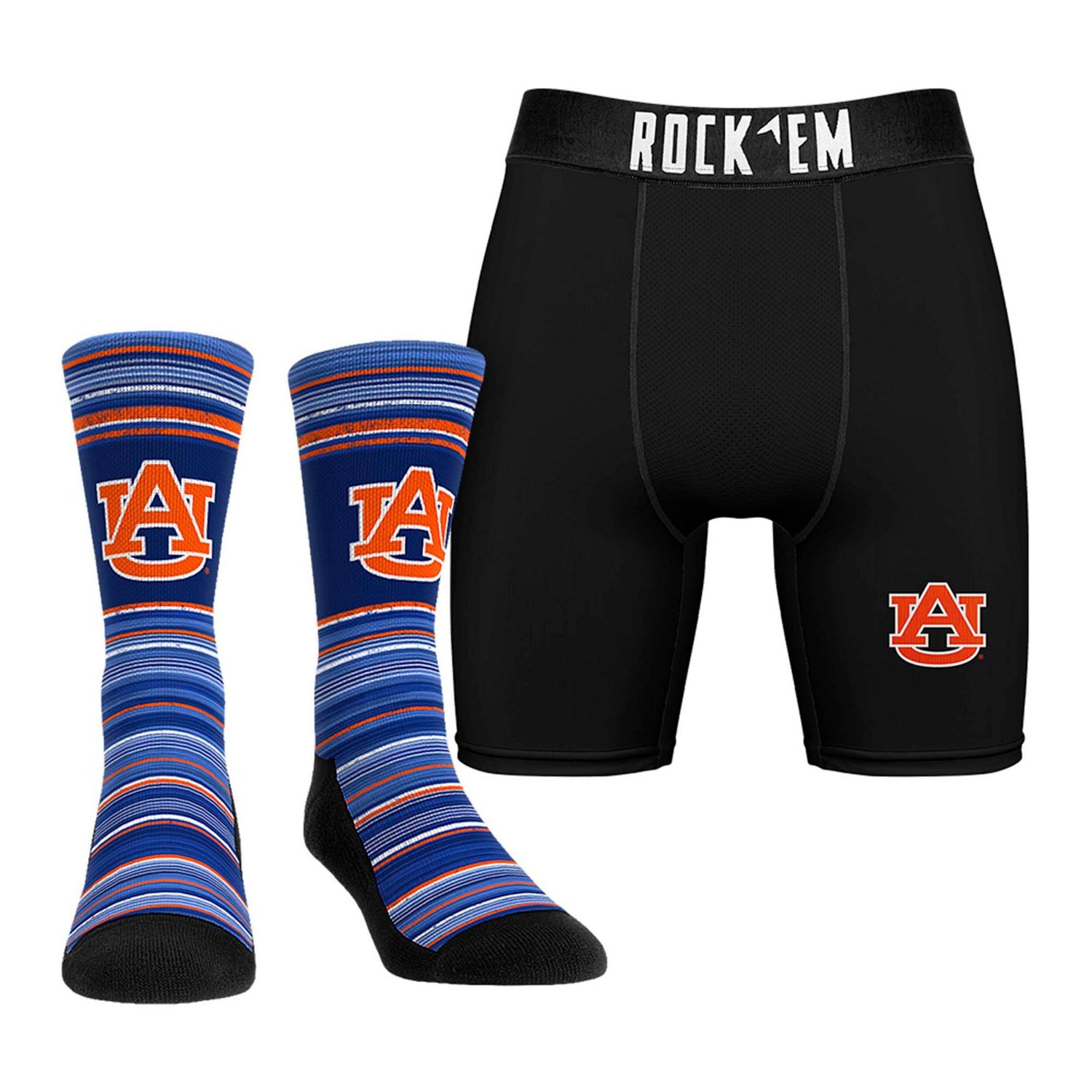 Rock Em Socks Auburn Tigers Primary Crew Socks  Boxer Briefs Combo Pack