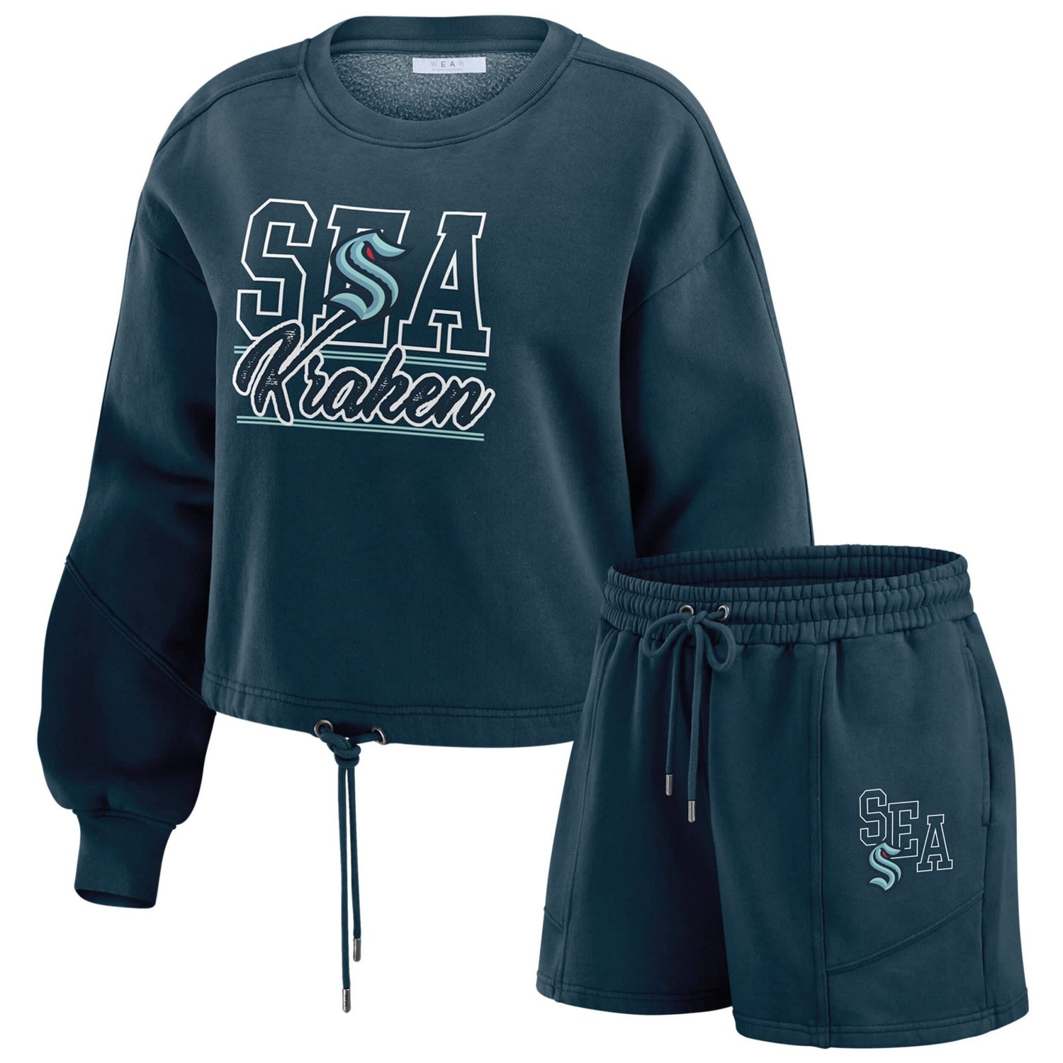 WEAR by Erin Andrews Deep Sea Seattle Kraken Washed Fleece Sweatshirt  Shorts Lounge Set