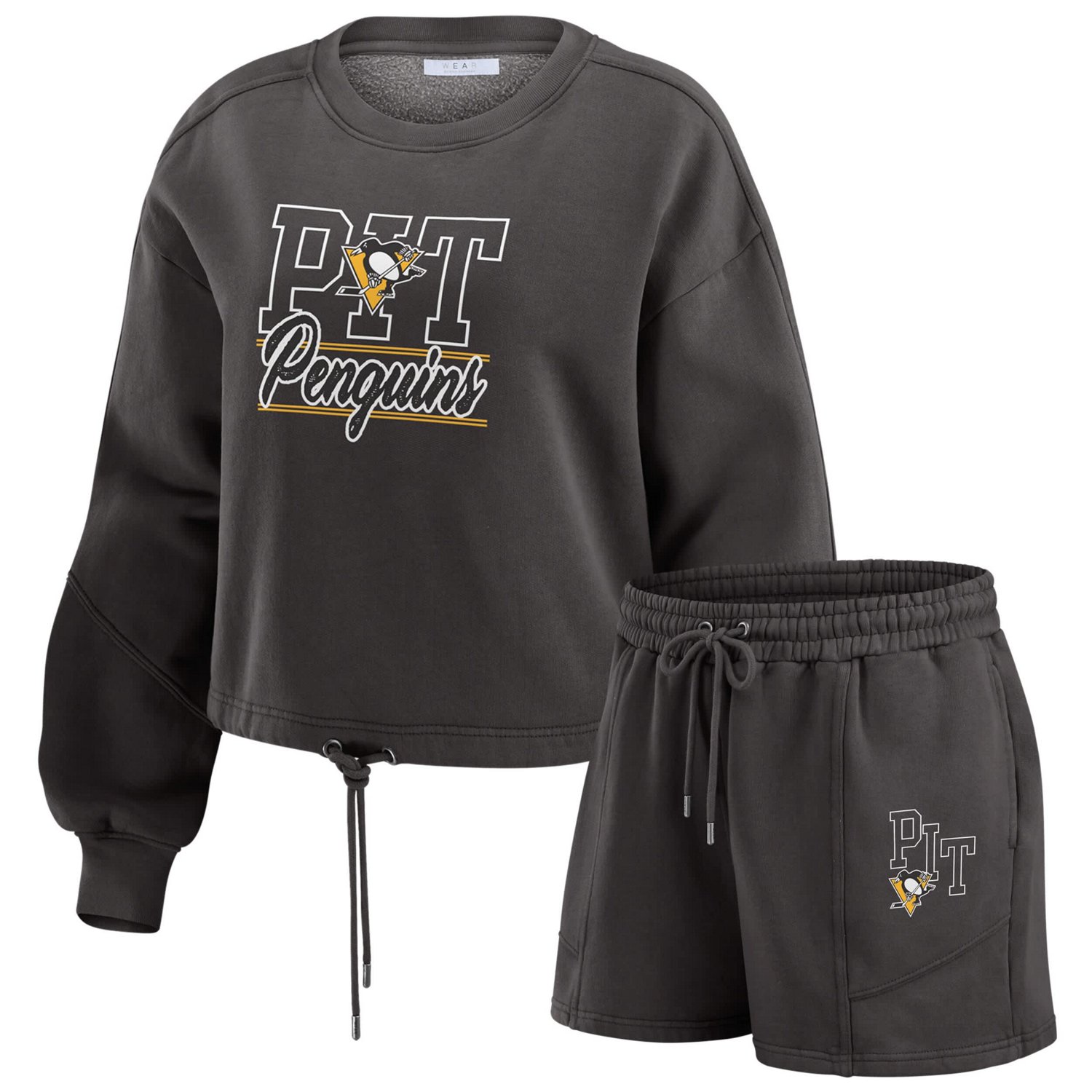 WEAR by Erin Andrews Pittsburgh Penguins Washed Fleece Sweatshirt  Shorts Lounge Set