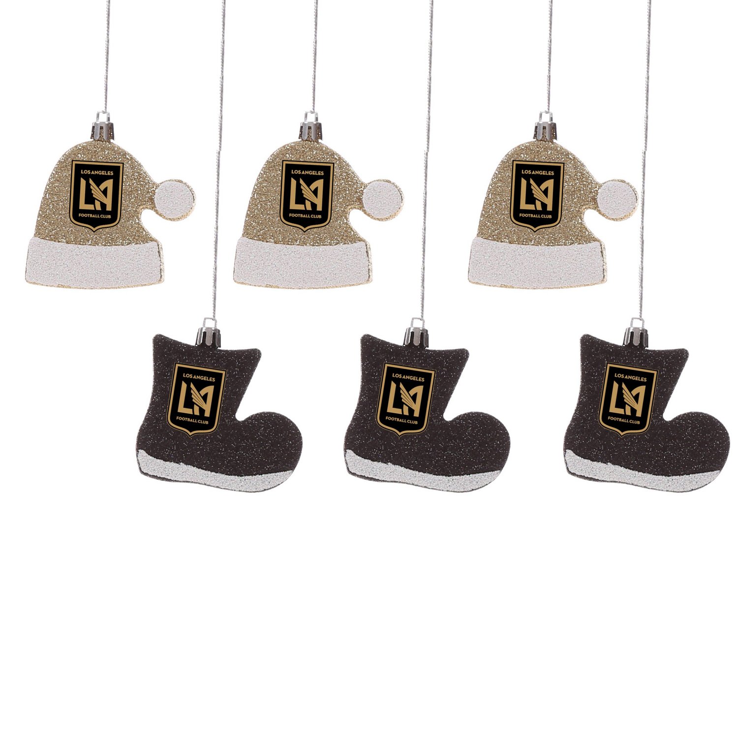 FOCO LAFC Six-Pack Shatterproof Santa Hat  Stocking Ornament Set