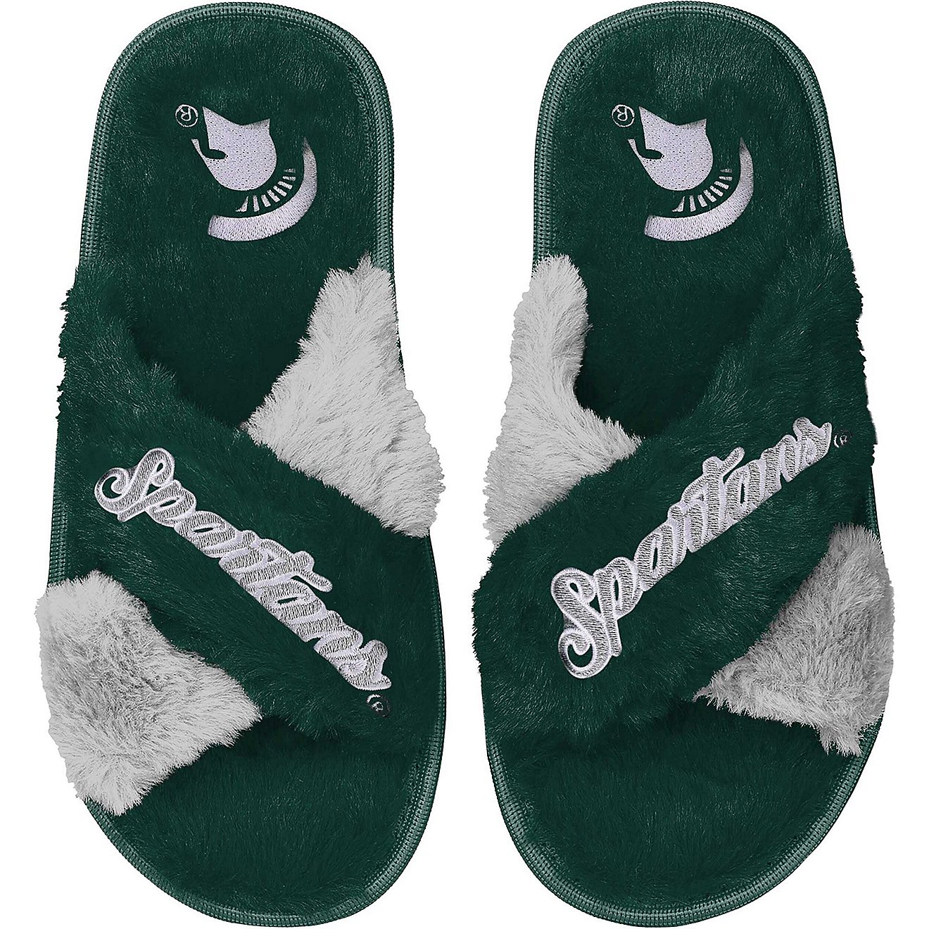 FOCO Michigan State Spartans Two-Tone Crossover Faux Fur Slide Slippers                                                          - view number 1