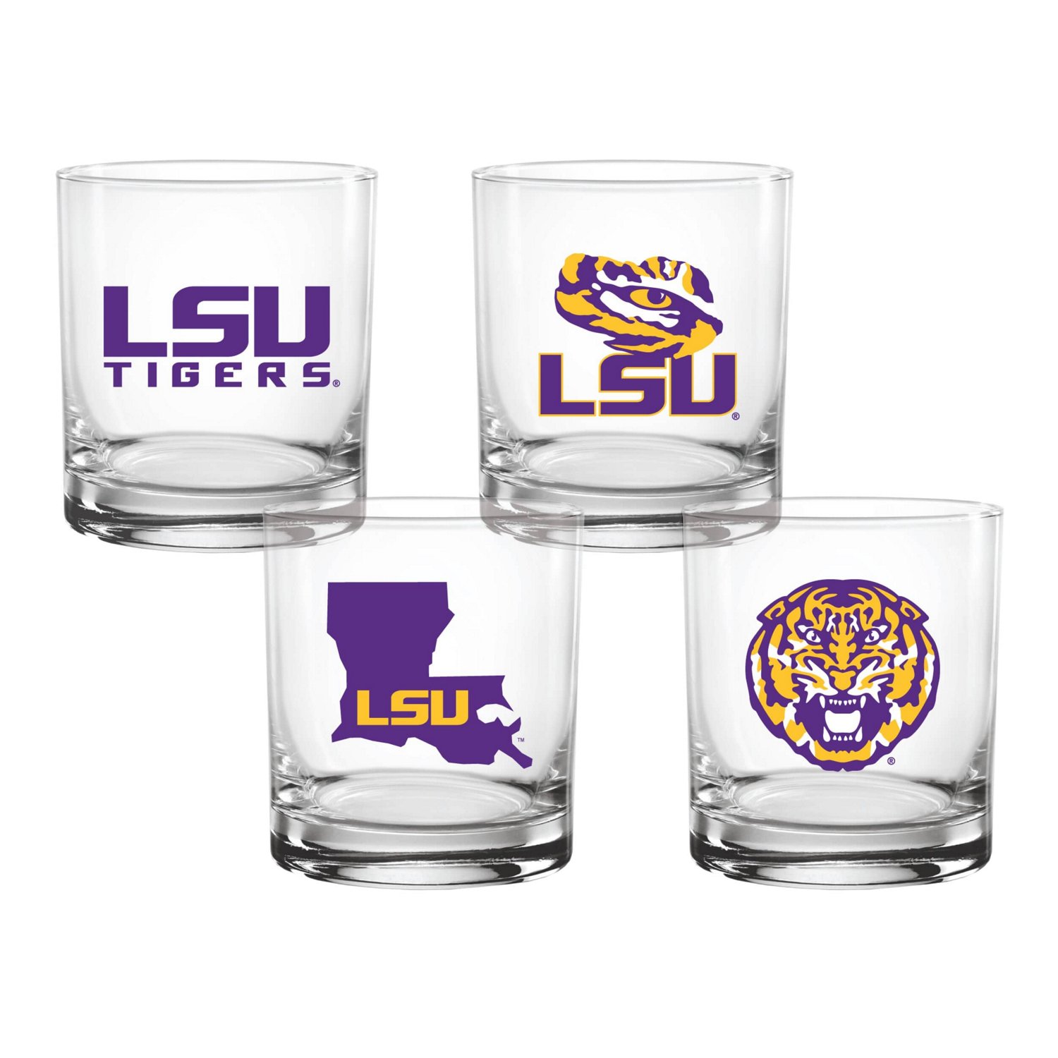 LSU Tigers 4-Pack Collector's 14oz Rocks Glass Set
