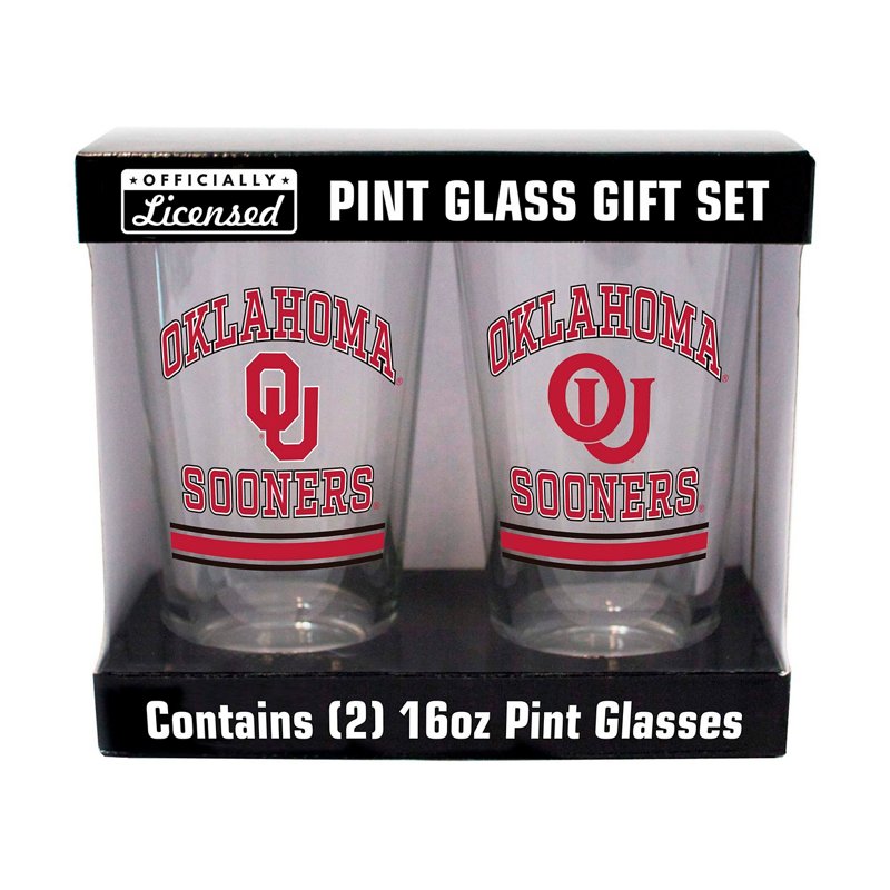 Logo Brands Oklahoma Sooners 16oz Pint Glass Two Pack - NCAA Novelty at Academy Sports