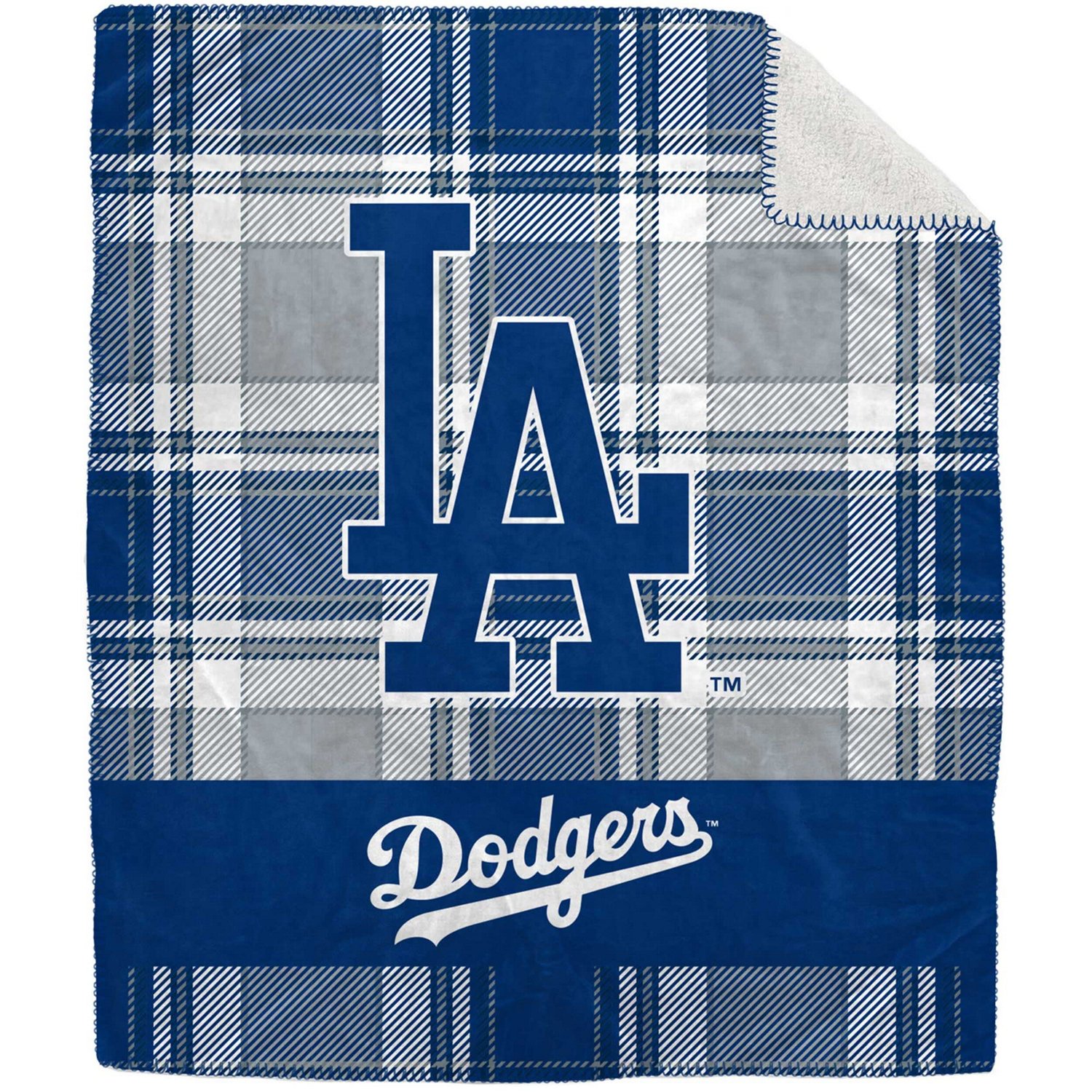 Pegasus Los Angeles Dodgers 50 x 60 Plaid Flannel Sherpa Plush Blanket