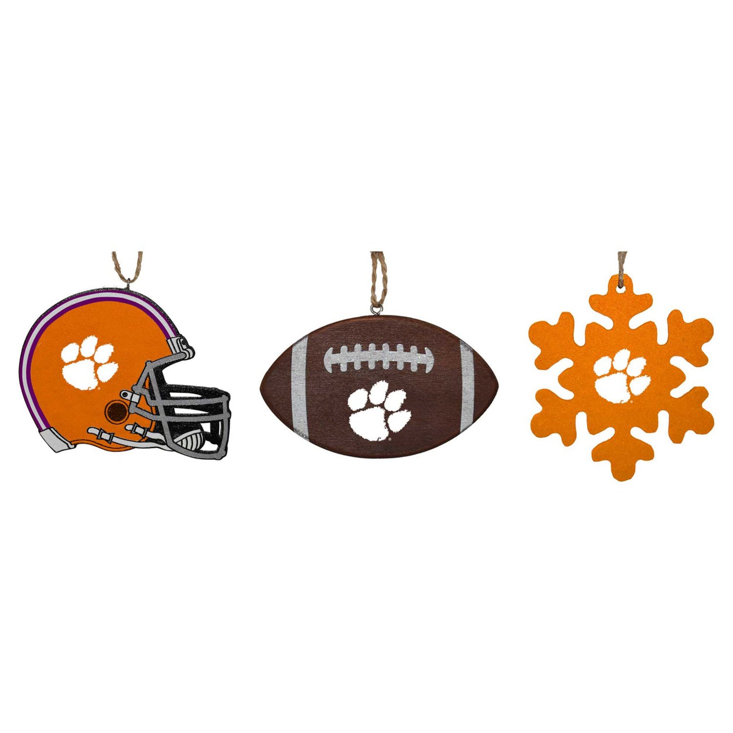 The Memory Company Clemson Tigers Three-Pack Helmet Football  Snowflake Ornament Set