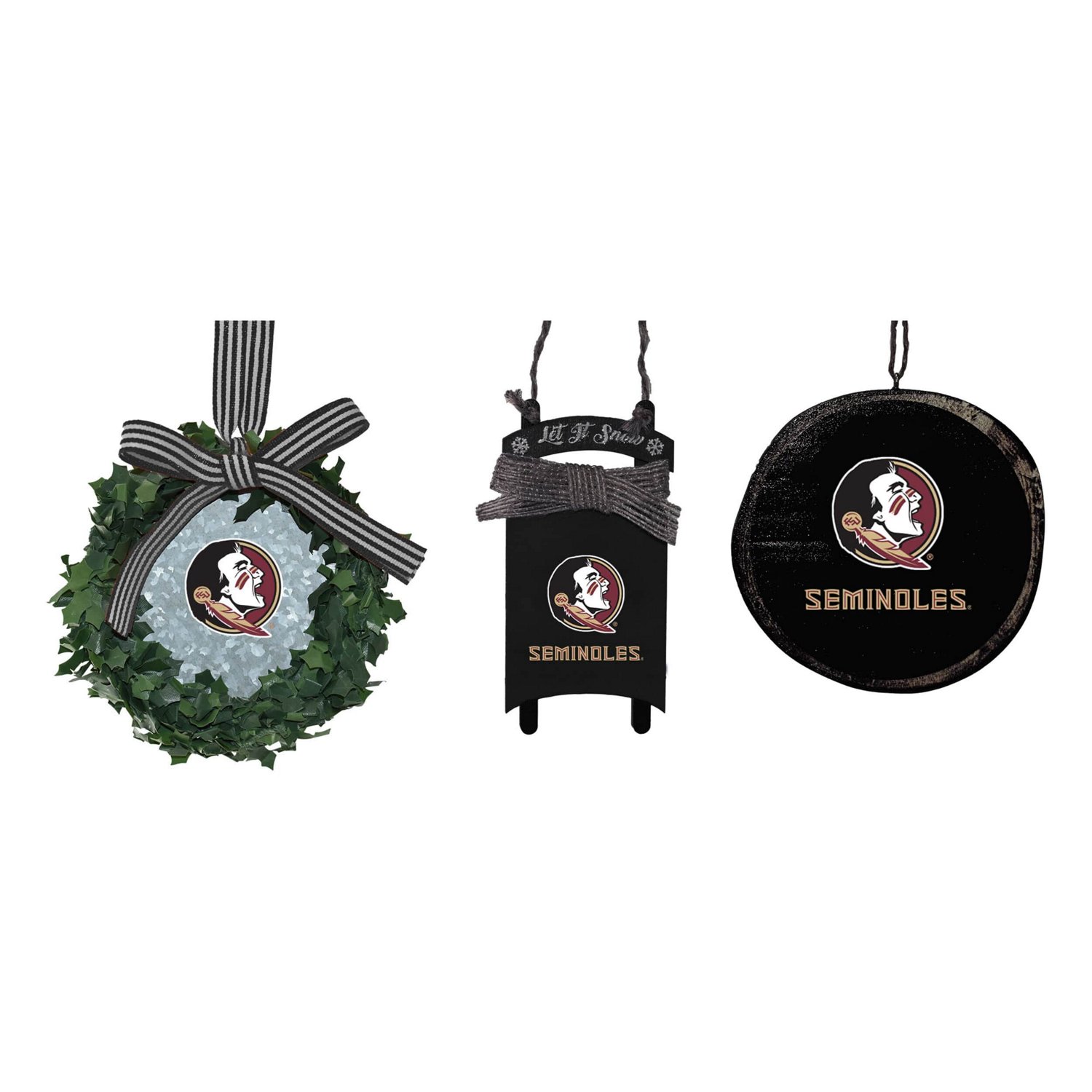 The Memory Company Florida State Seminoles Three-Pack Wreath Sled  Circle Ornament Set