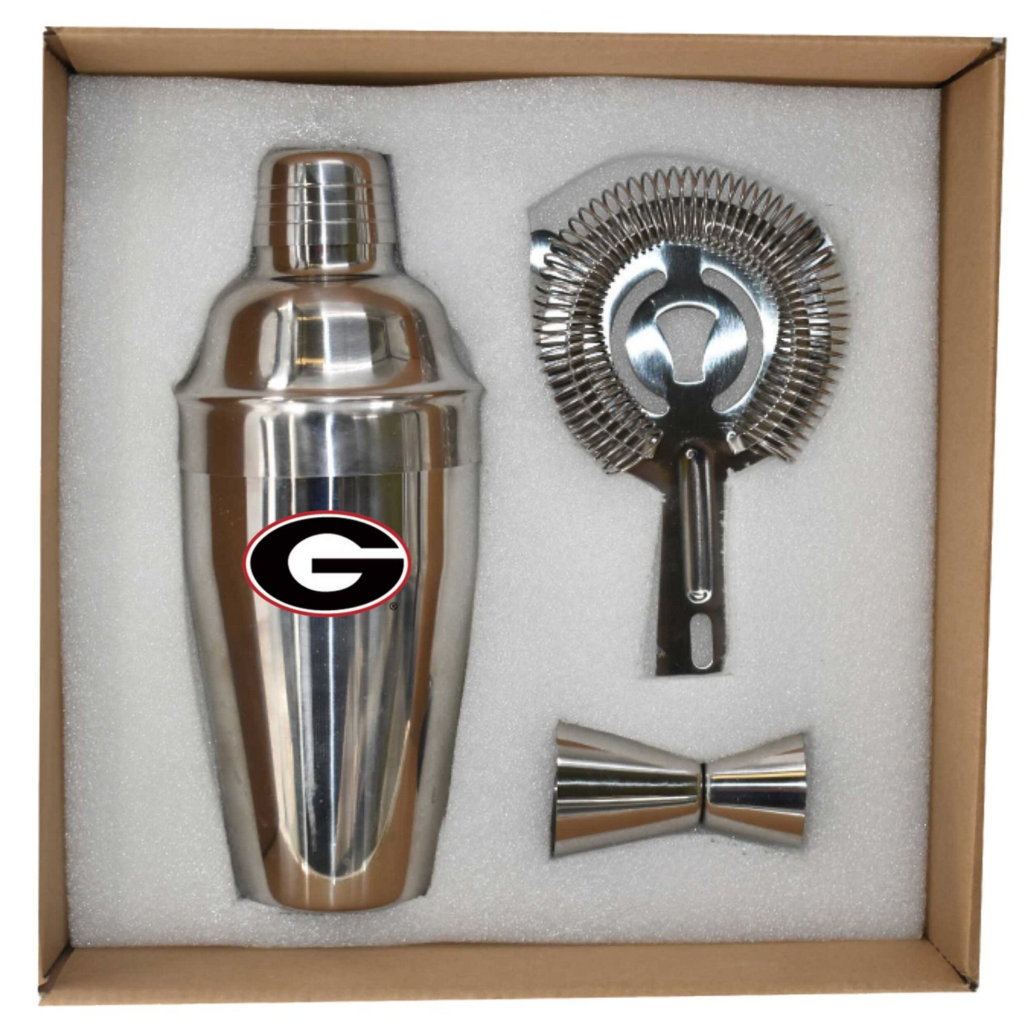 The Memory Company Georgia Bulldogs Stainless Steel Shaker Strainer  Jigger Set
