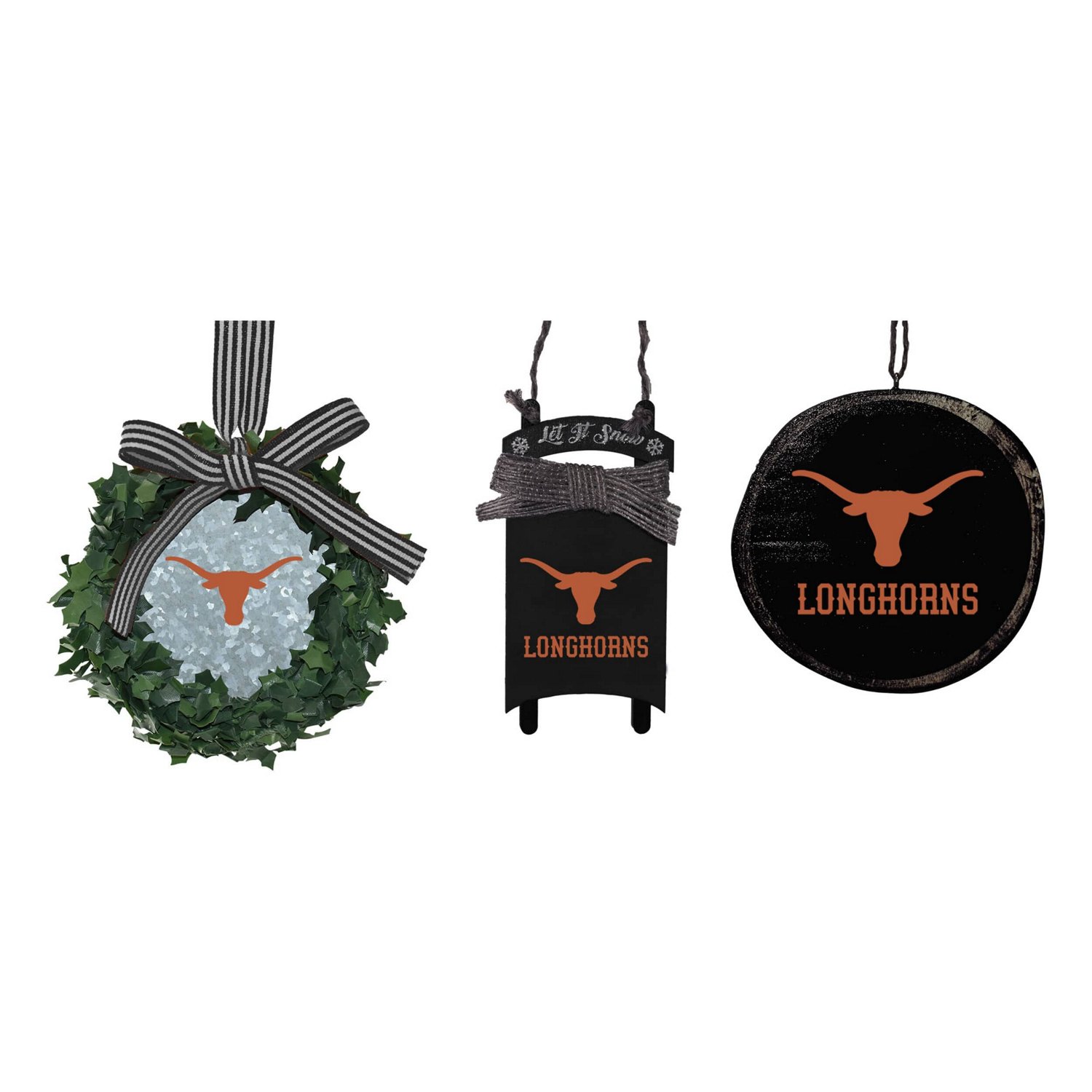 The Memory Company Texas Longhorns Three-Pack Wreath Sled  Circle Ornament Set