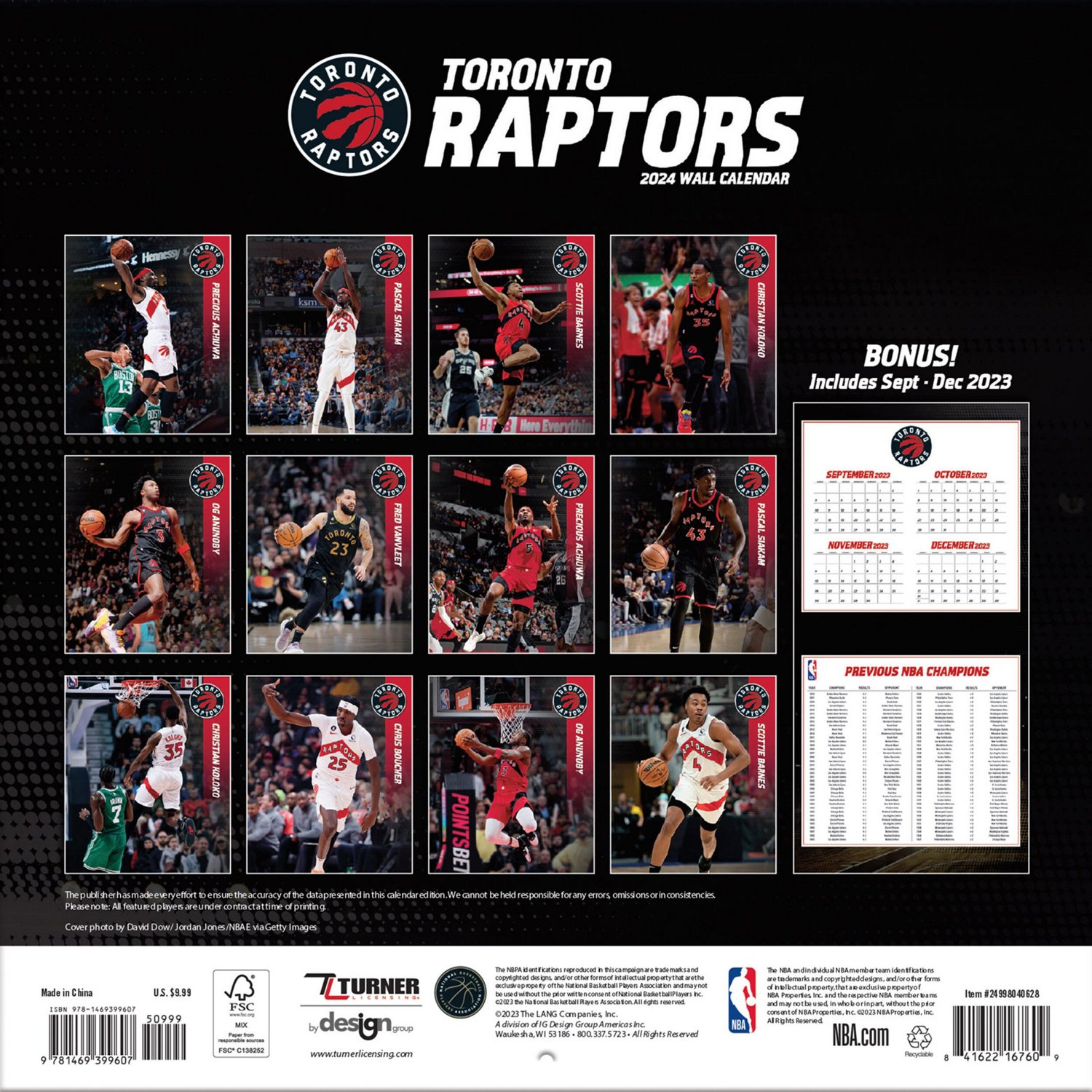 Toronto Raptors 7'' x 7'' 2024 Mini Wall Calendar - view number 2