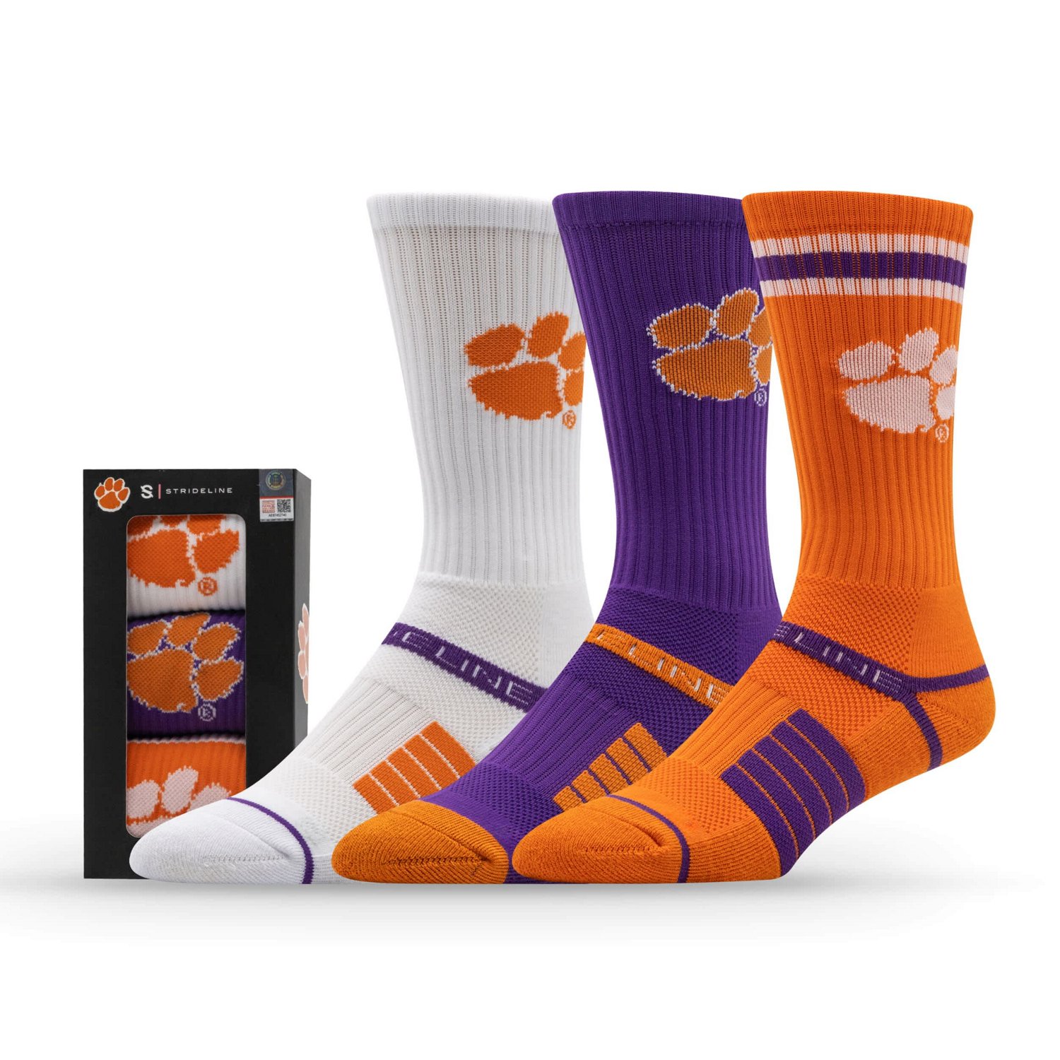 Unisex Strideline Clemson Tigers Premium Knit Crew Socks Three-Pack - view number 2