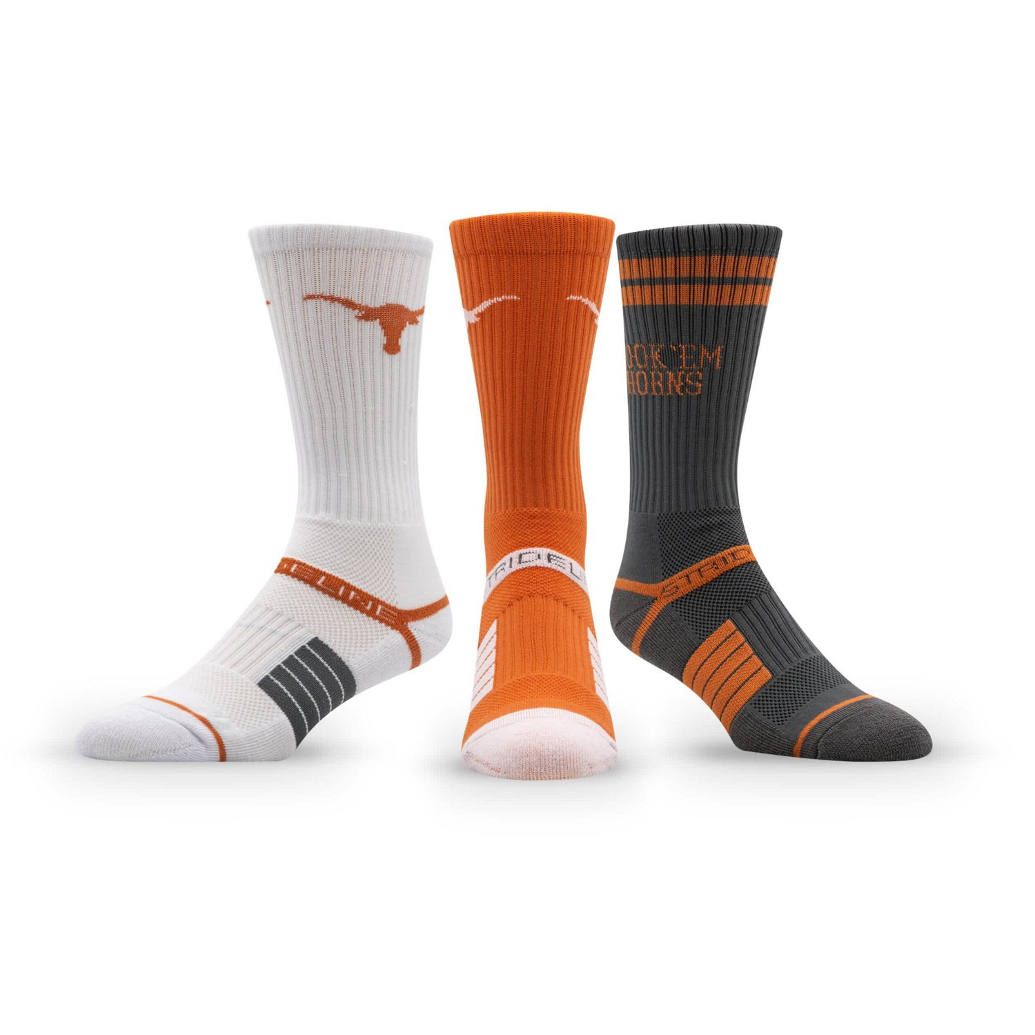 Unisex Strideline Texas Longhorns Premium Knit Crew Socks Three-Pack - view number 3